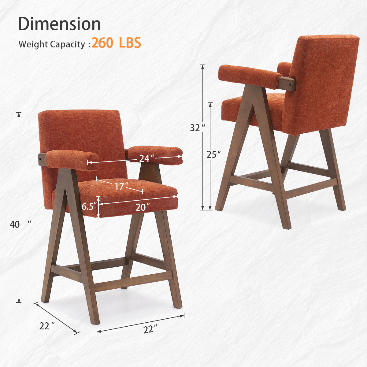 Morgan Upholstered Counter Stool with Arms (1-Piece)