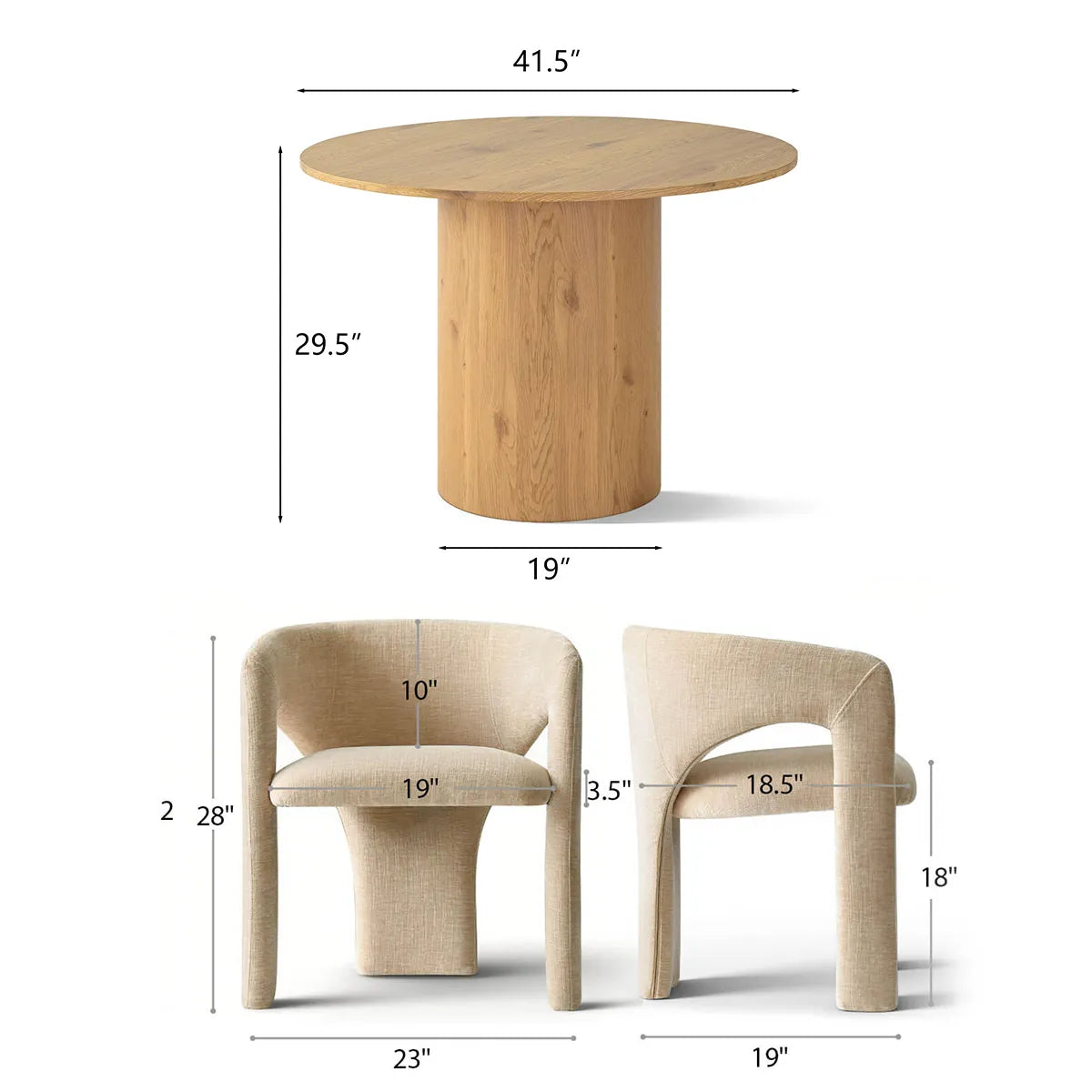 Musk & Khloe 41.5" Round Dining Table Set for 4 (5-Piece)