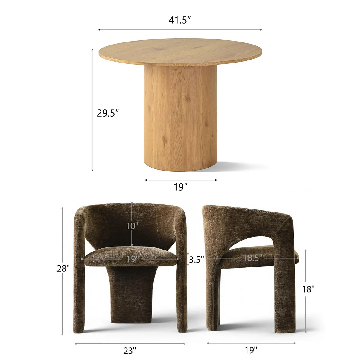 Musk & Khloe 41.5" Round Dining Table Set for 4 (5-Piece)