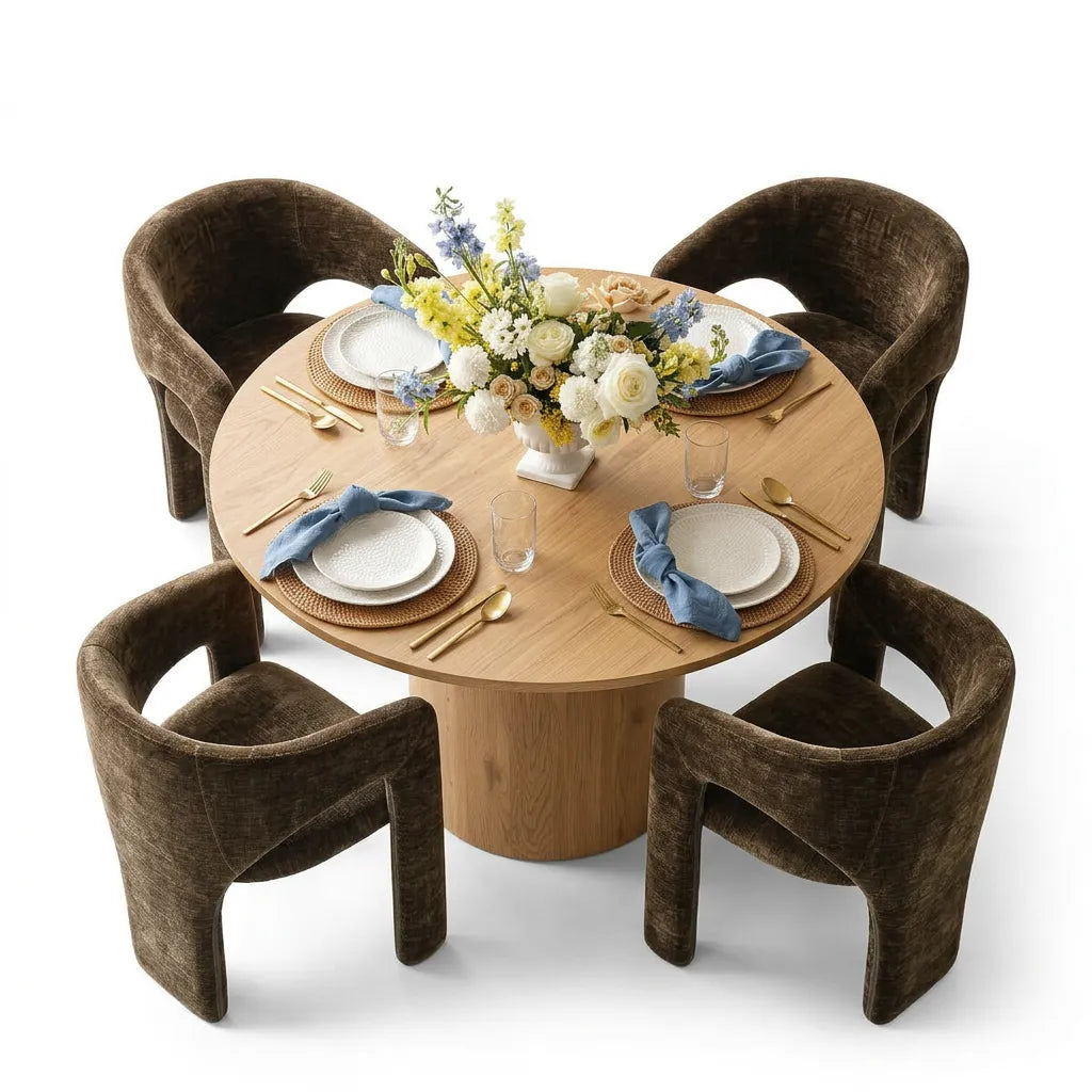 Musk & Khloe 41.5" Round Dining Table Set for 4 (5-Piece)