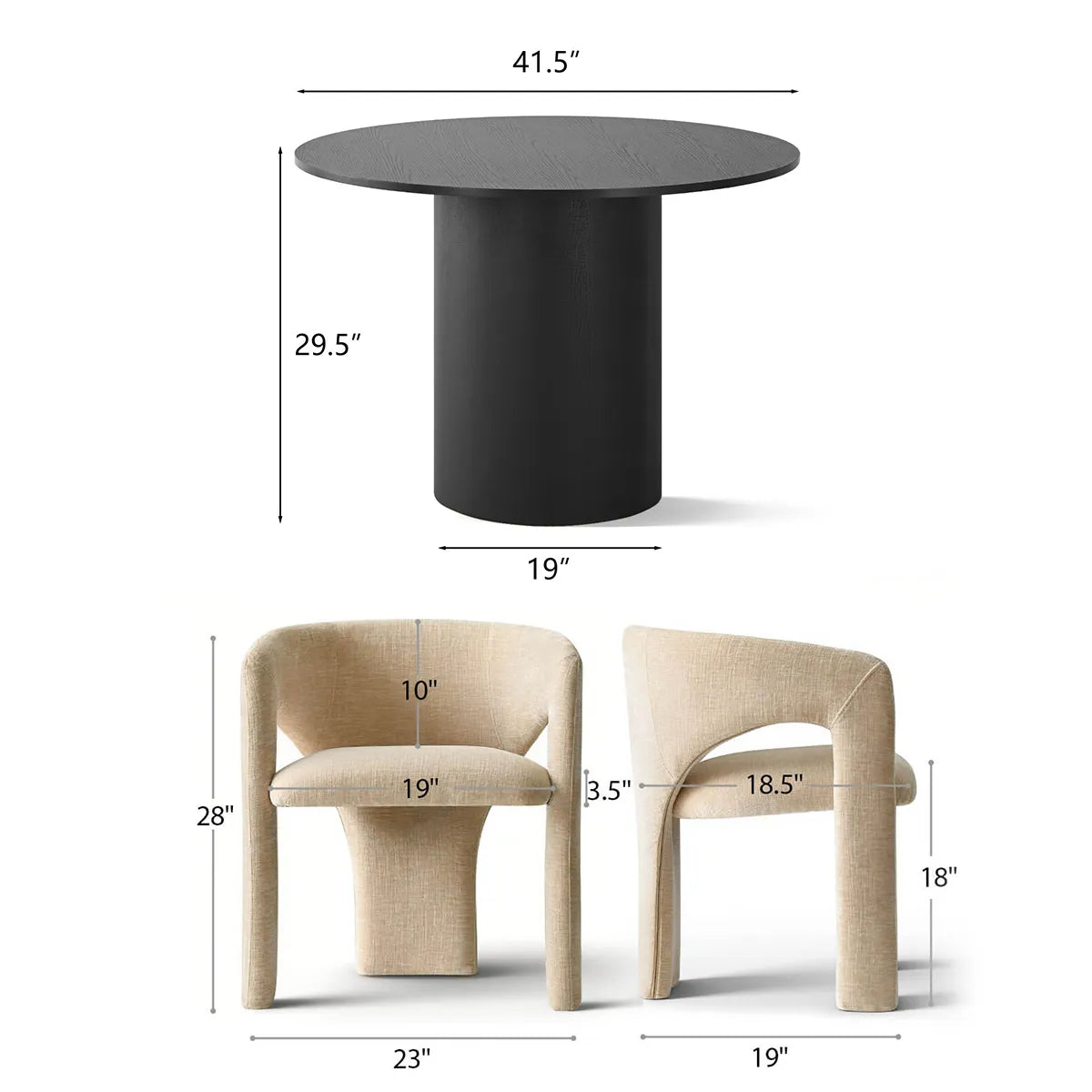 Musk & Khloe 41.5" Round Dining Table Set for 4 (5-Piece)