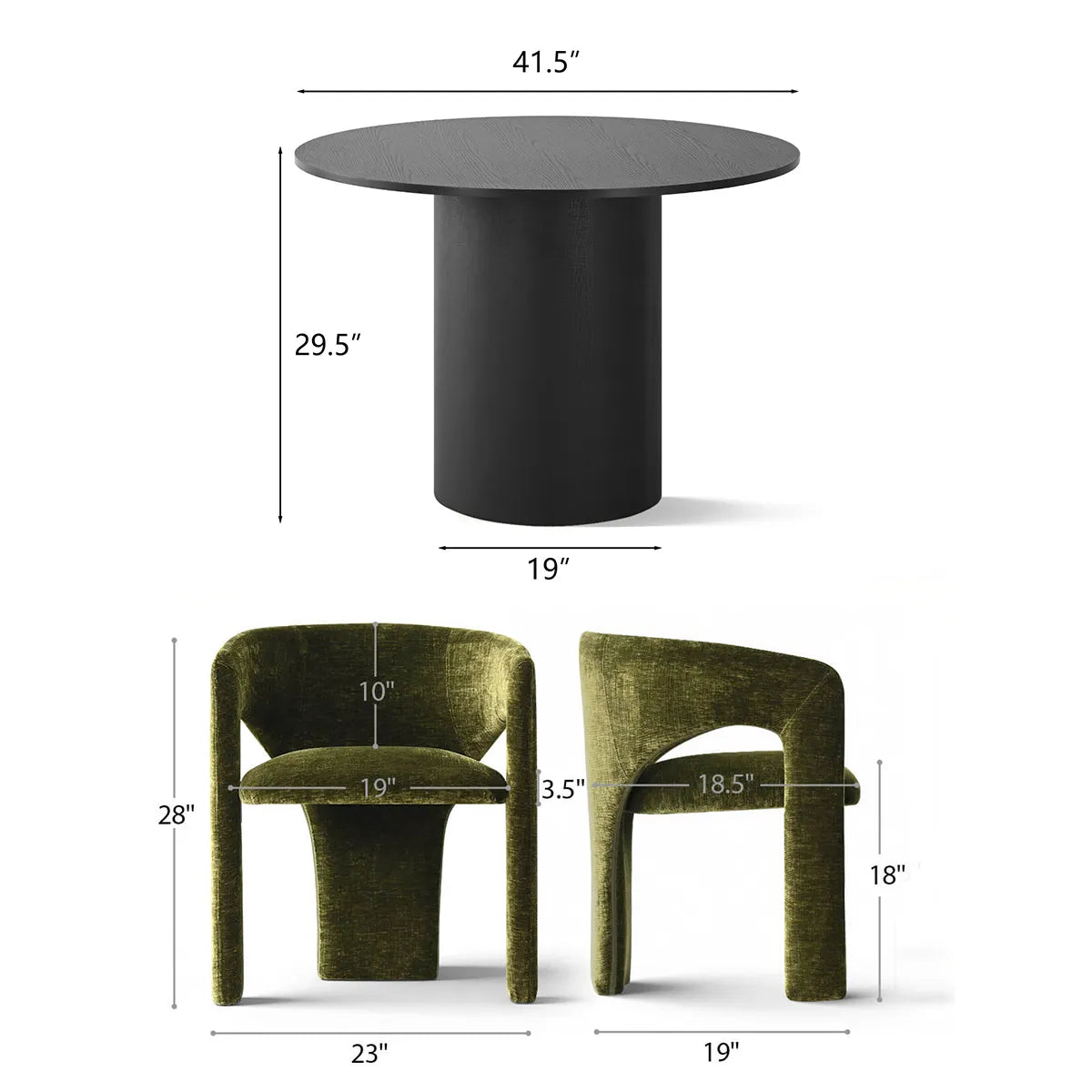 Musk & Khloe 41.5" Round Dining Table Set for 4 (5-Piece)