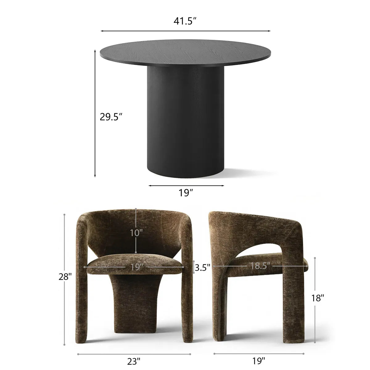 Musk & Khloe 41.5" Round Dining Table Set for 4 (5-Piece)