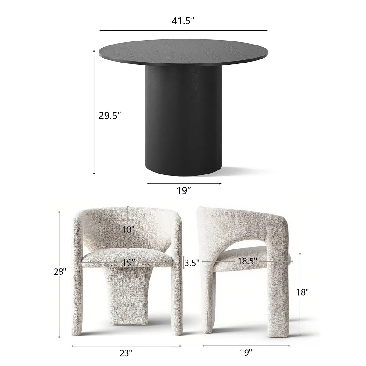 Musk & Khloe 41.5" Round Dining Table Set for 4 (5-Piece)