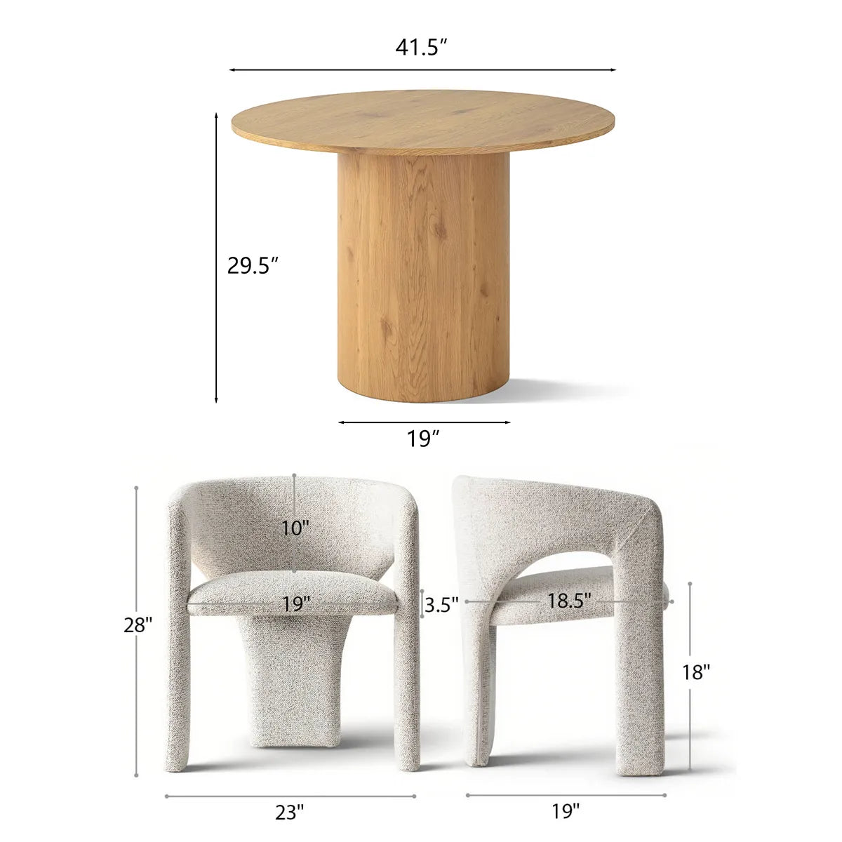 Musk & Khloe 41.5" Round Dining Table Set for 4 (5-Piece)