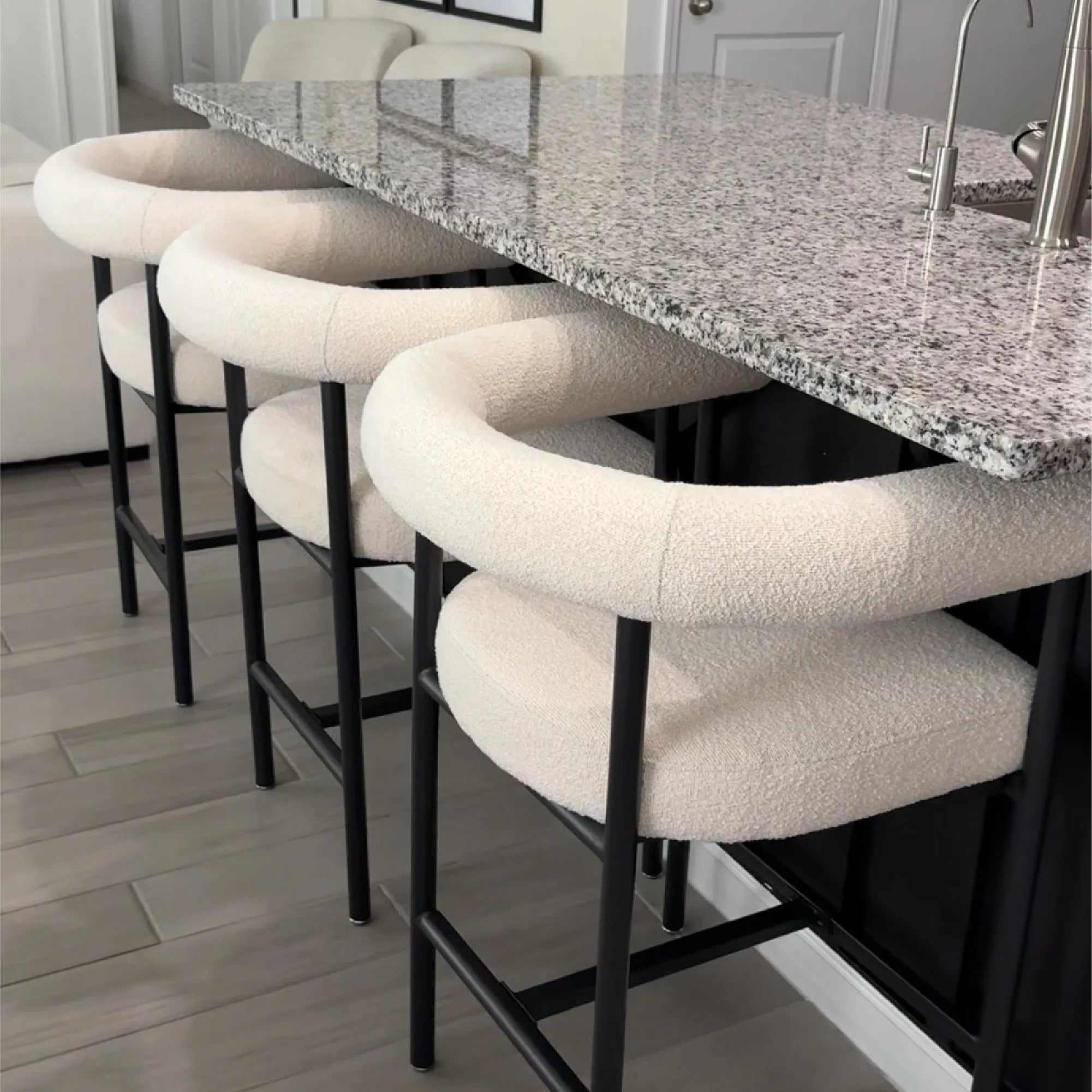 New York 24" Boucle Counter Stool with Arms (Set of 3)