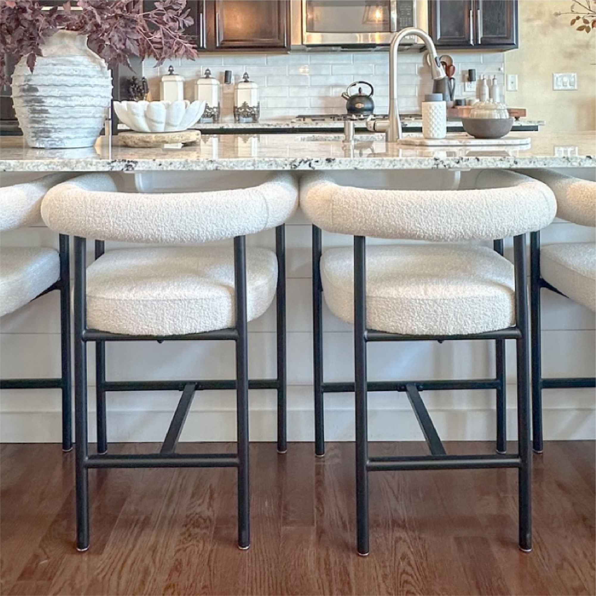 New York 24" Boucle Counter Stool with Arms (Set of 2)