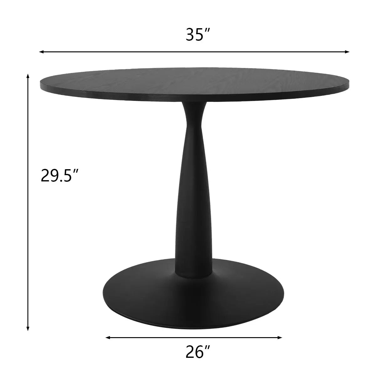 Haven Black Round Dining Table dimensions; modern style, 35" width, 26" depth, 29.5" height.