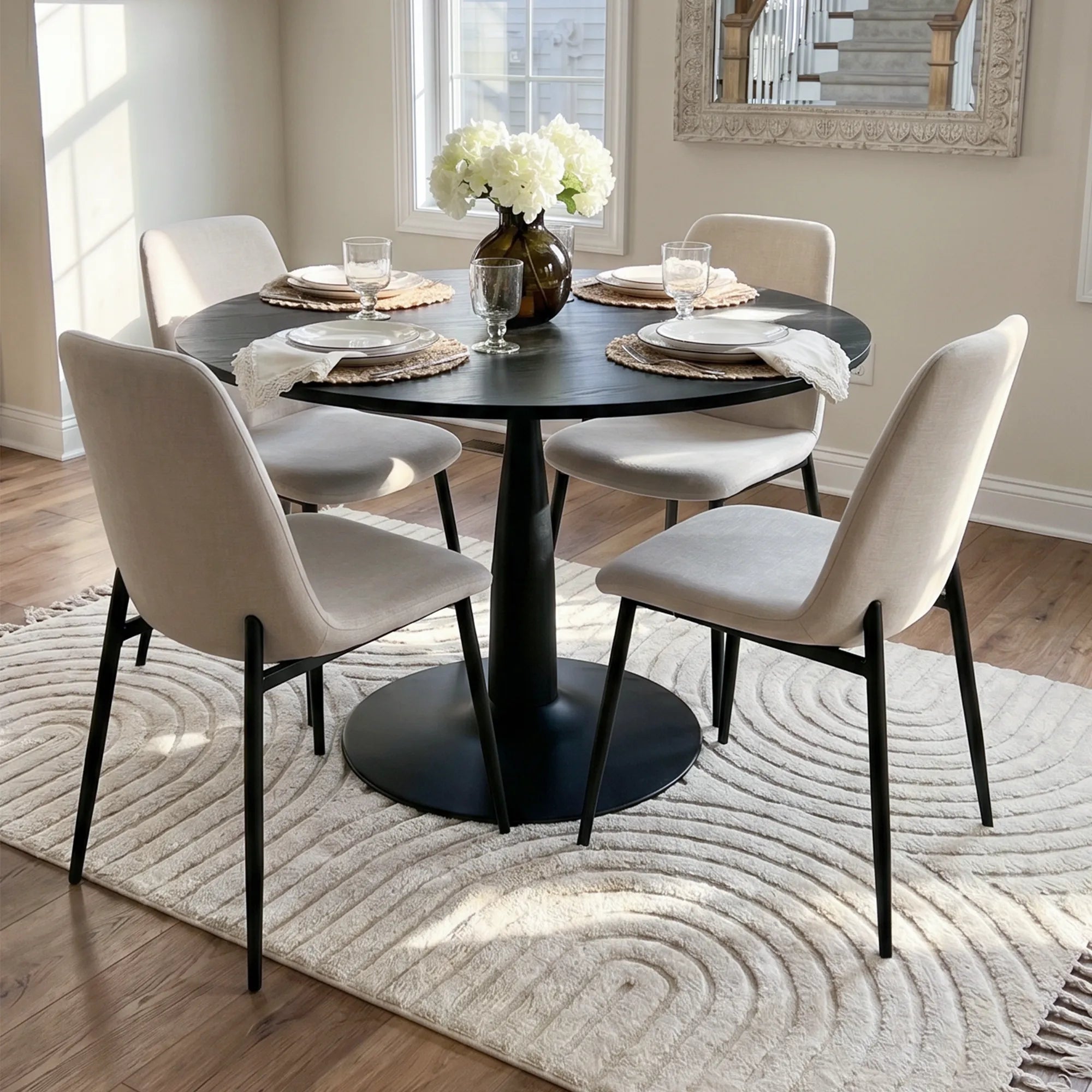 Haven & Oslo 35" Black Round Dining Table Set for 4 (5-Piece)