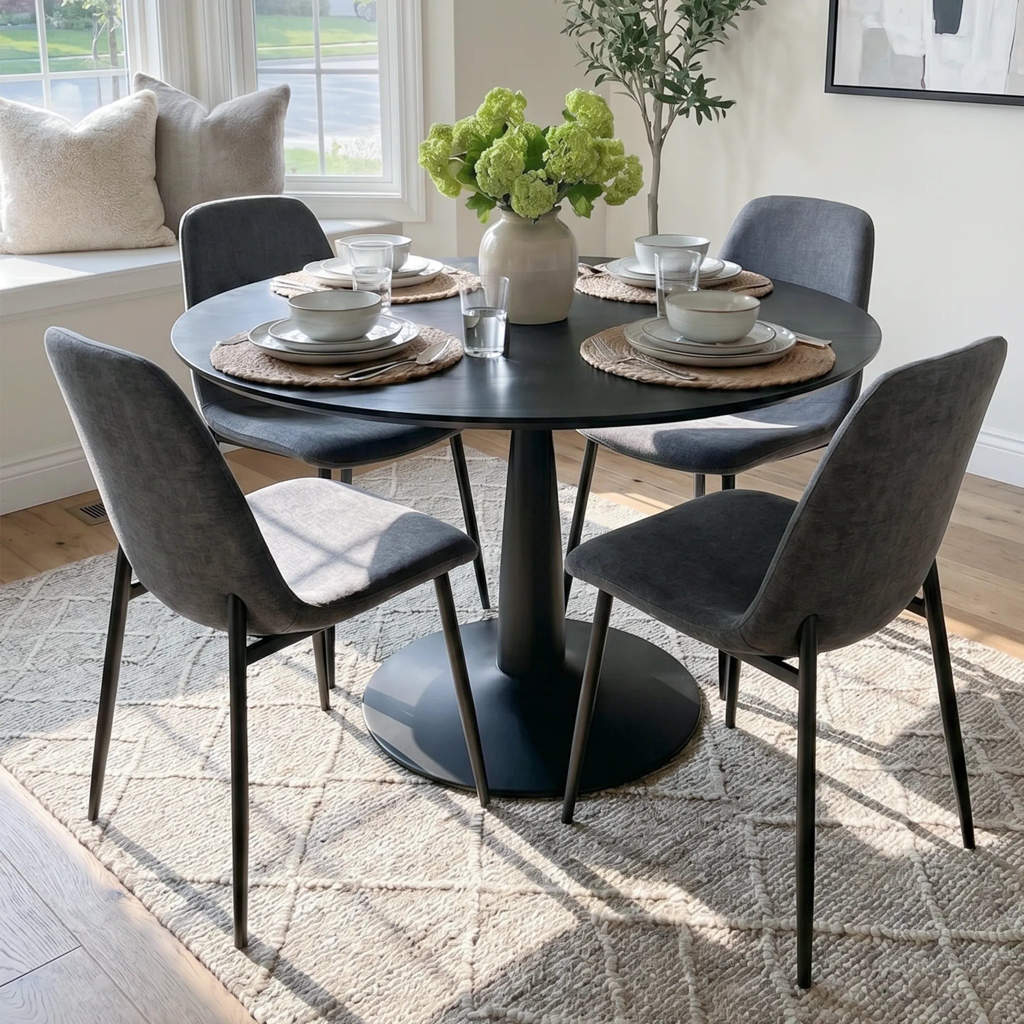 Haven & Oslo 35" Black Round Dining Table Set for 4 (5-Piece)