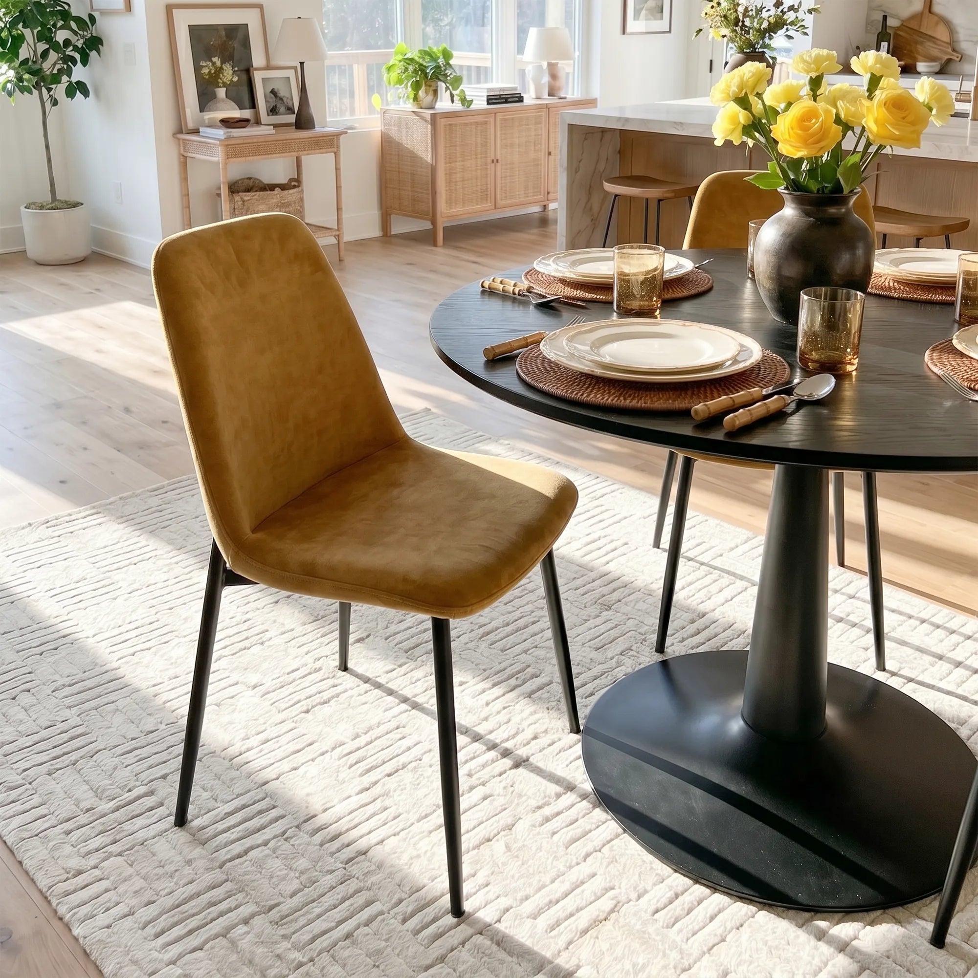 Haven & Oslo 35" Black Round Dining Table Set for 4 (5-Piece)