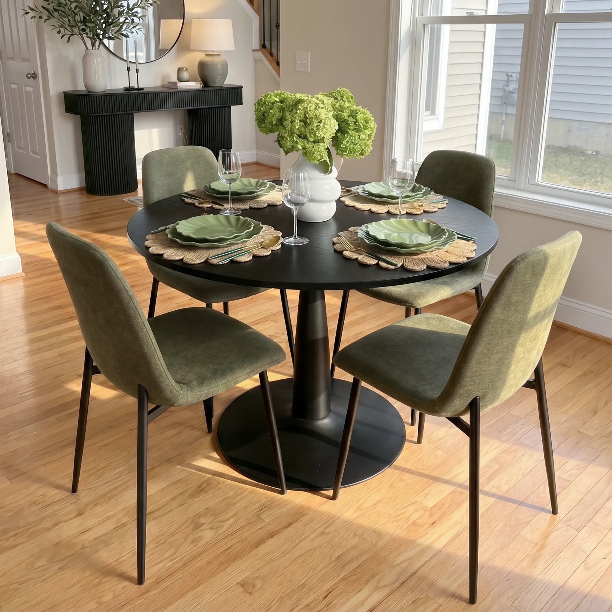 Haven & Oslo 35" Black Round Dining Table Set for 4 (5-Piece)