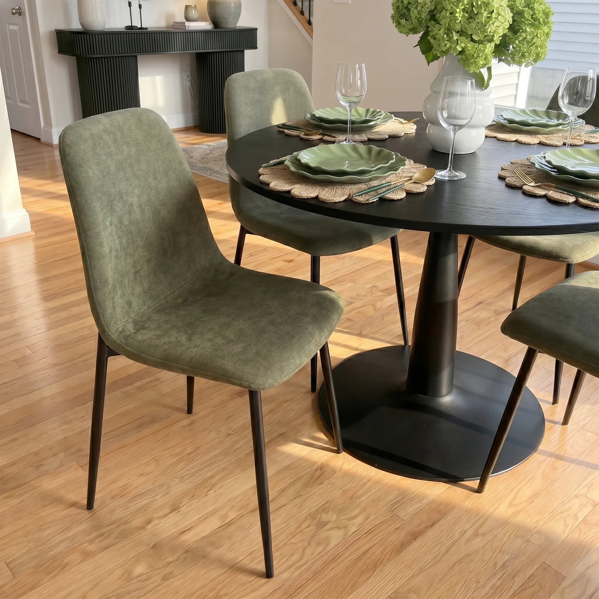 Haven & Oslo 35" Black Round Dining Table Set for 4 (5-Piece)