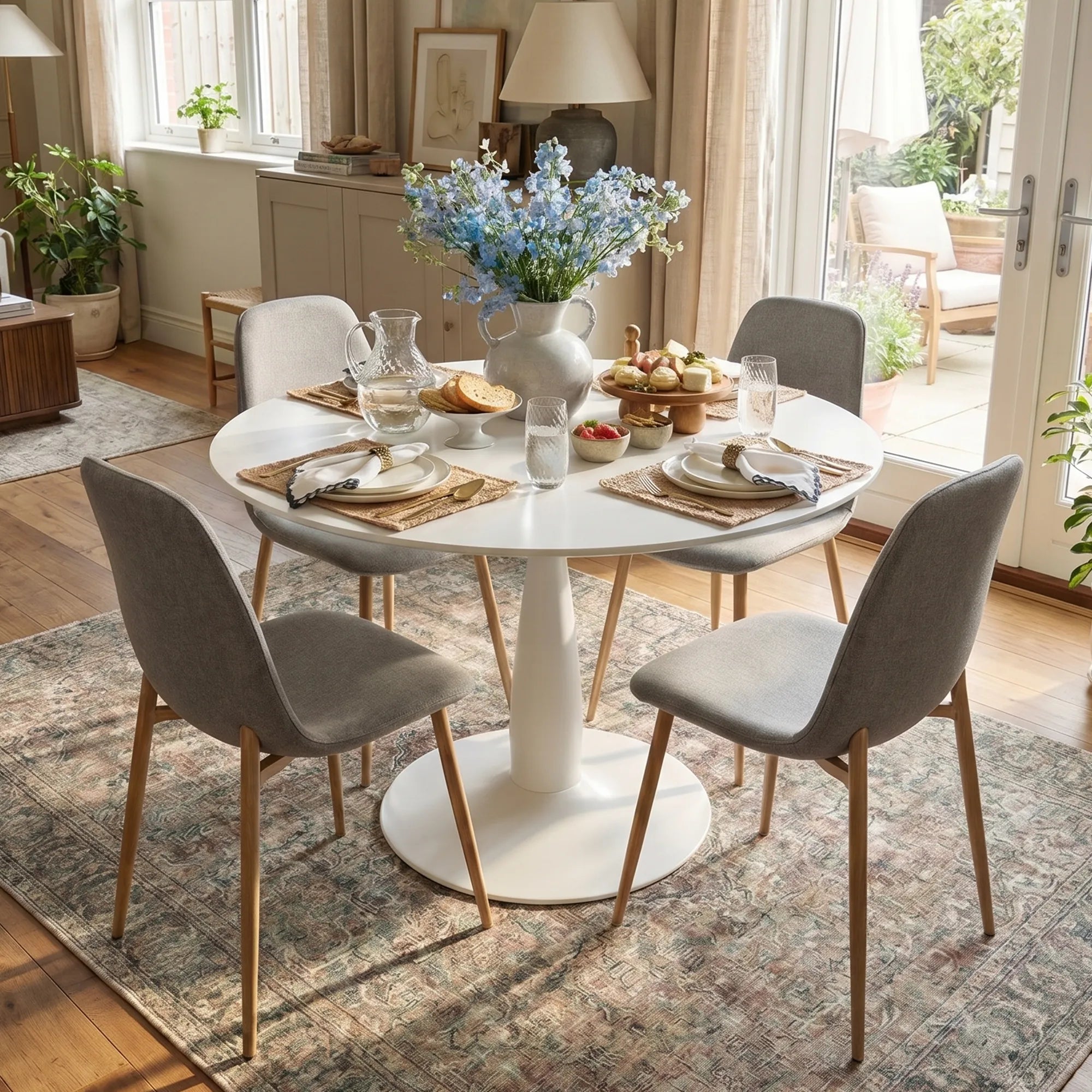 New Haven & Oslo 35" White Round Dining Table Set for 4 (5-Piece)