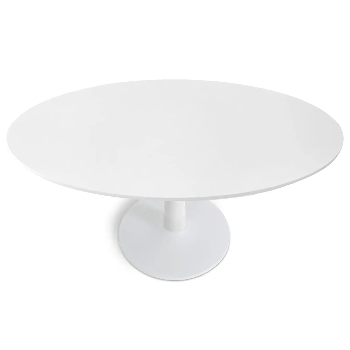 Harris Modern Oval White Dining Table with pedestal base in minimalist design, large size.