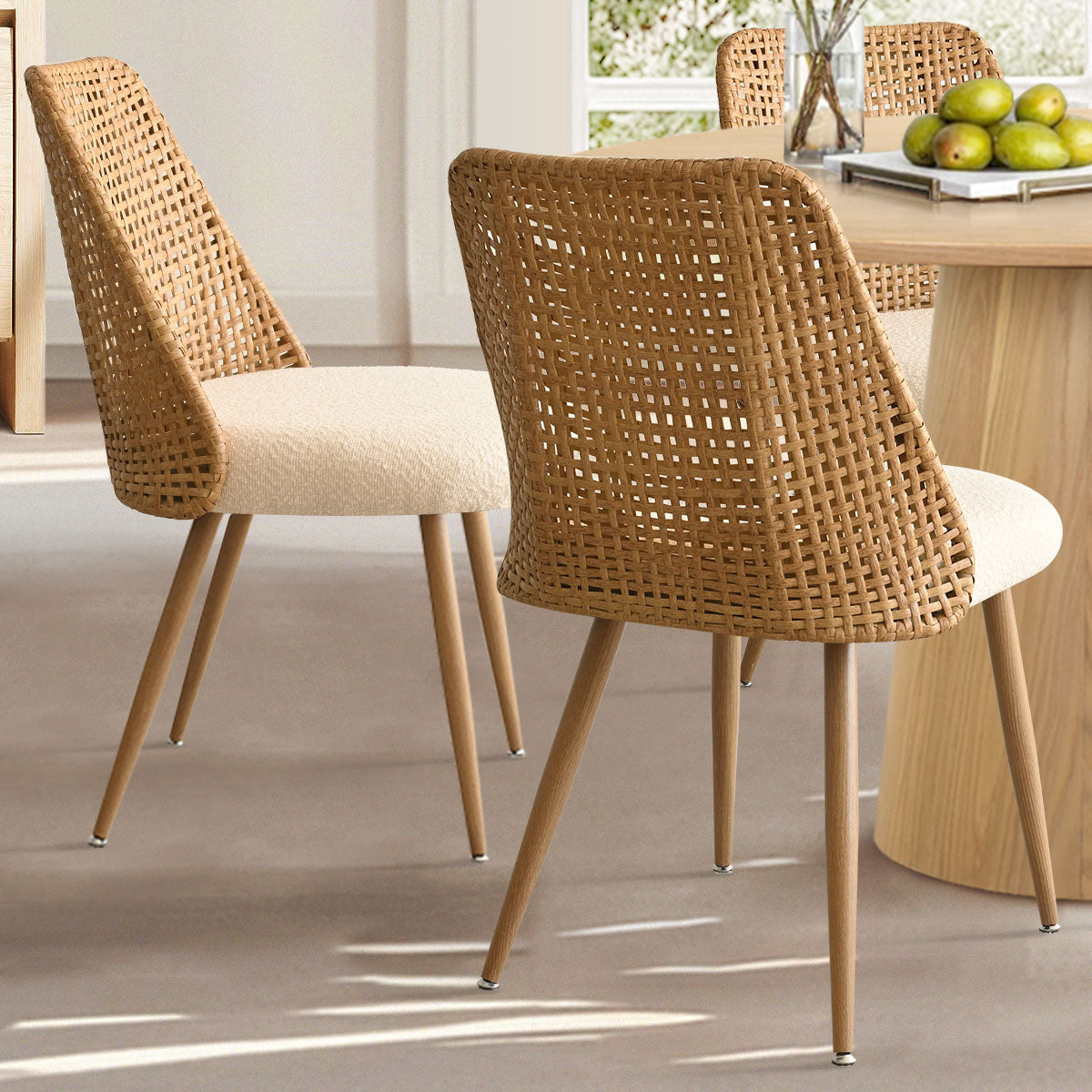 Dwen & Nice 46" Round Rattan & Beige Dining Set for 4 (5-Piece)