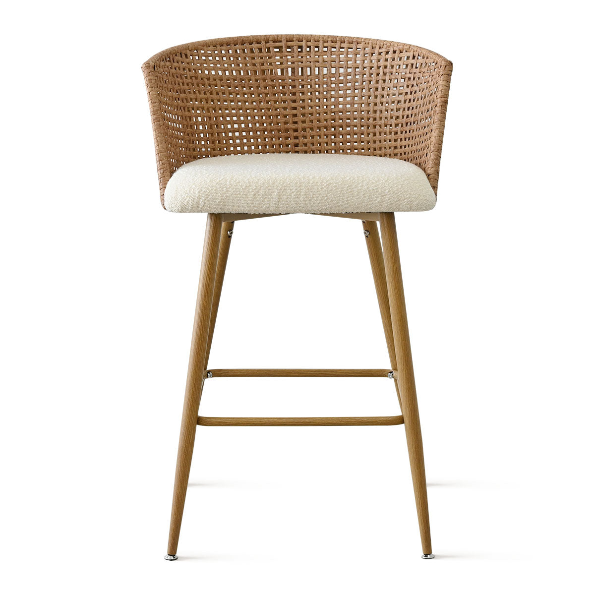 Nice Beige Rattan Upholstered Counter Stool with Arms (Set of 4)