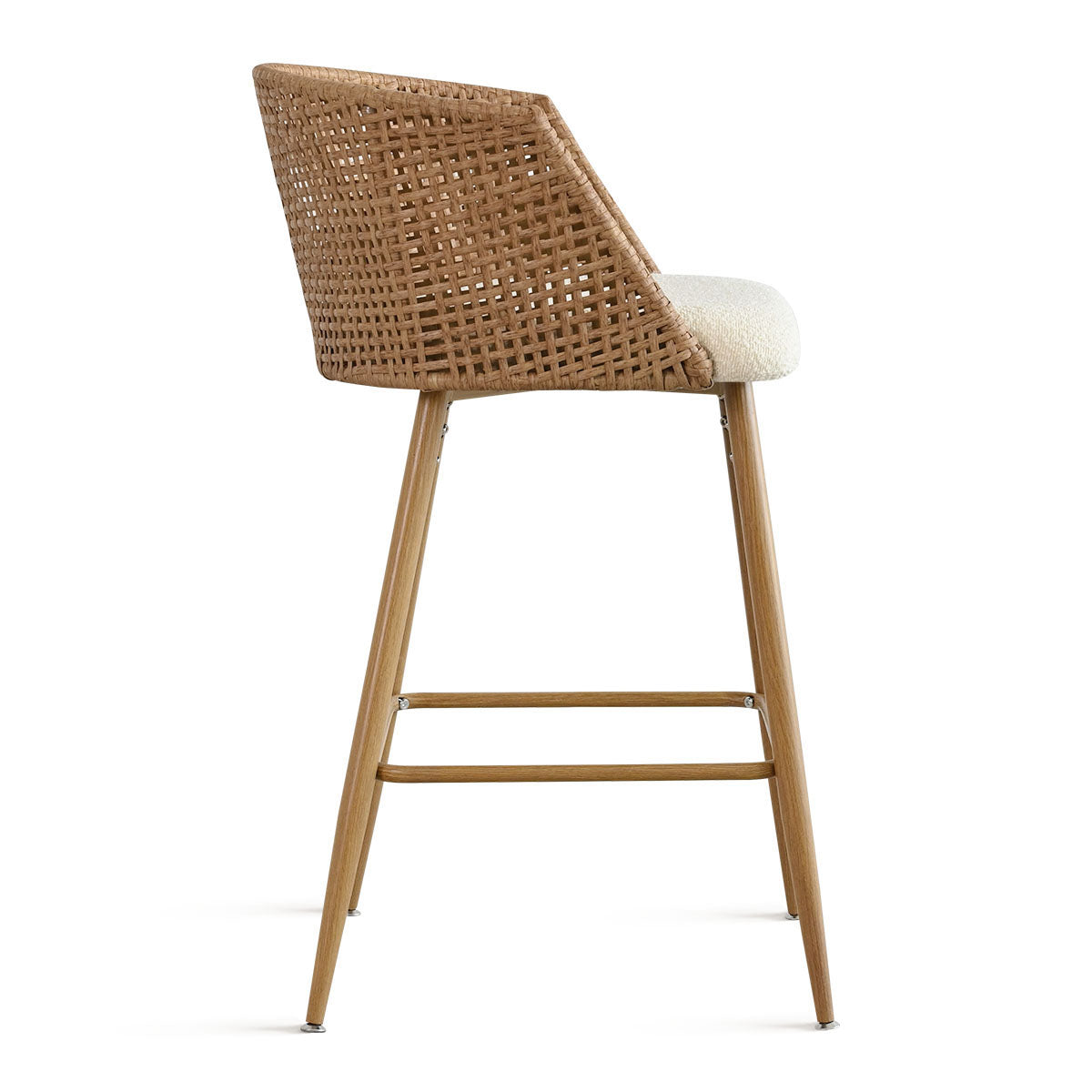 Nice Beige Rattan Upholstered Counter Stool with Arms (Set of 2)