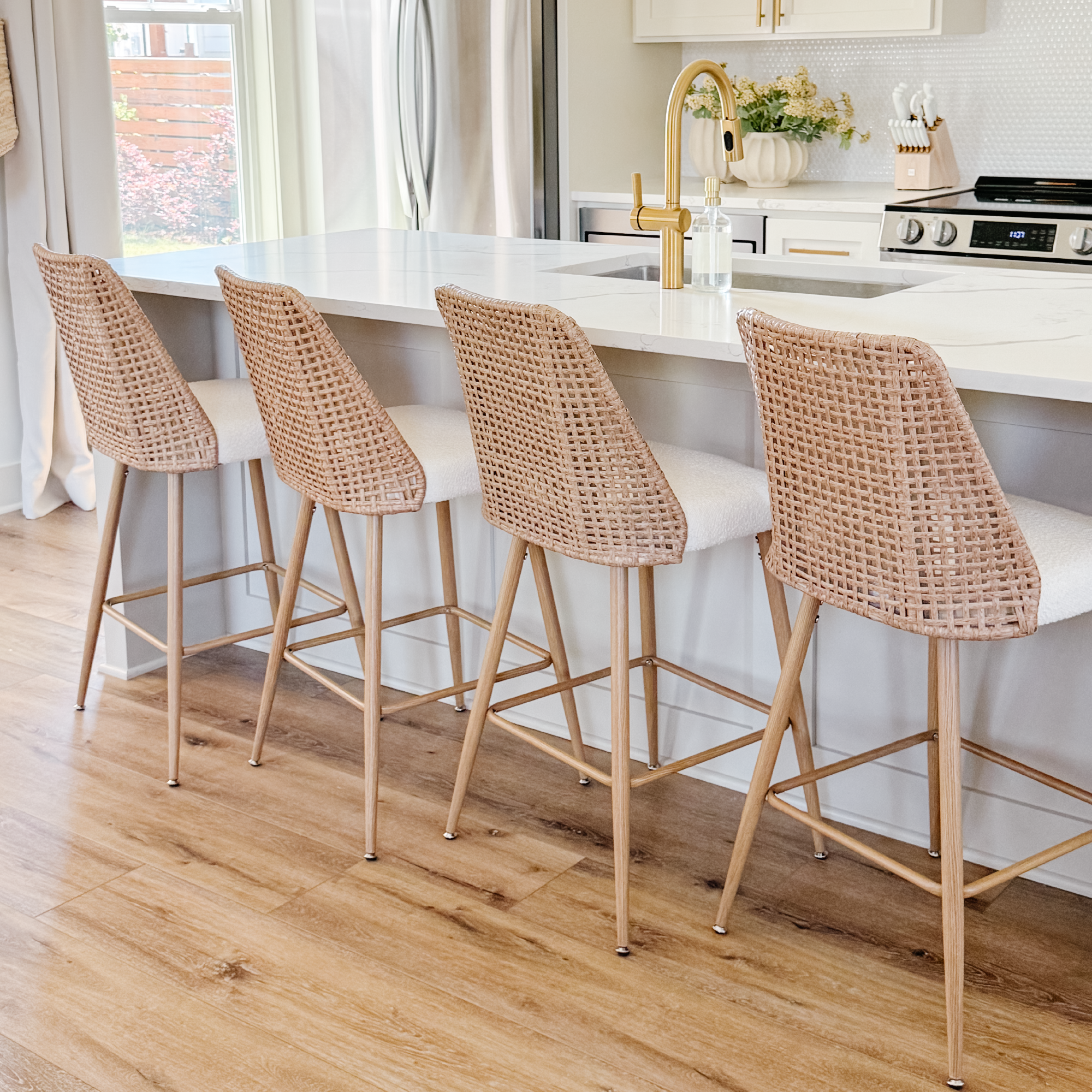 Nice 27" Modern Rattan Upholstered Counter Stool (Set of 4)
