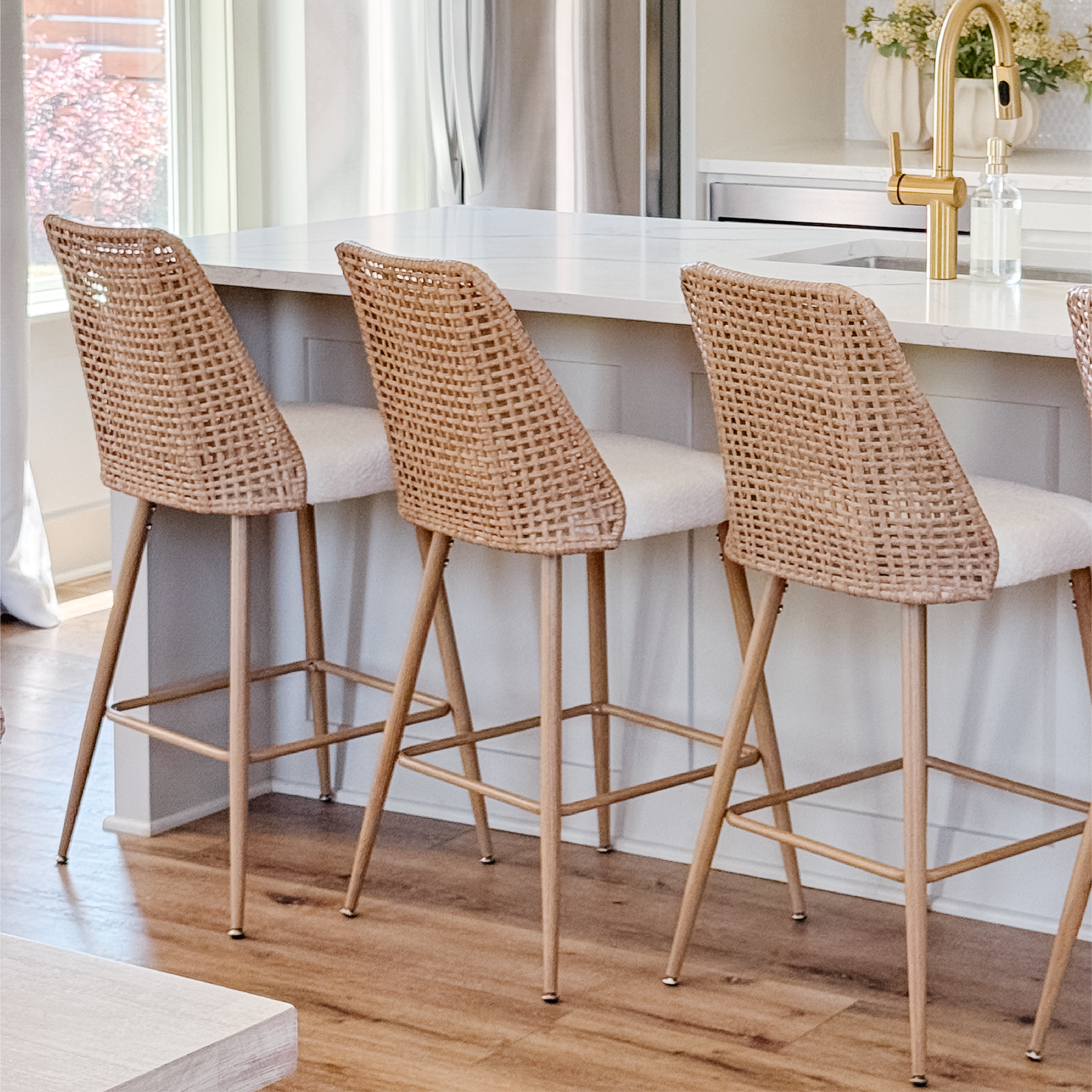 Nice 27" Rattan Upholstered Counter Stool (Set of 3)