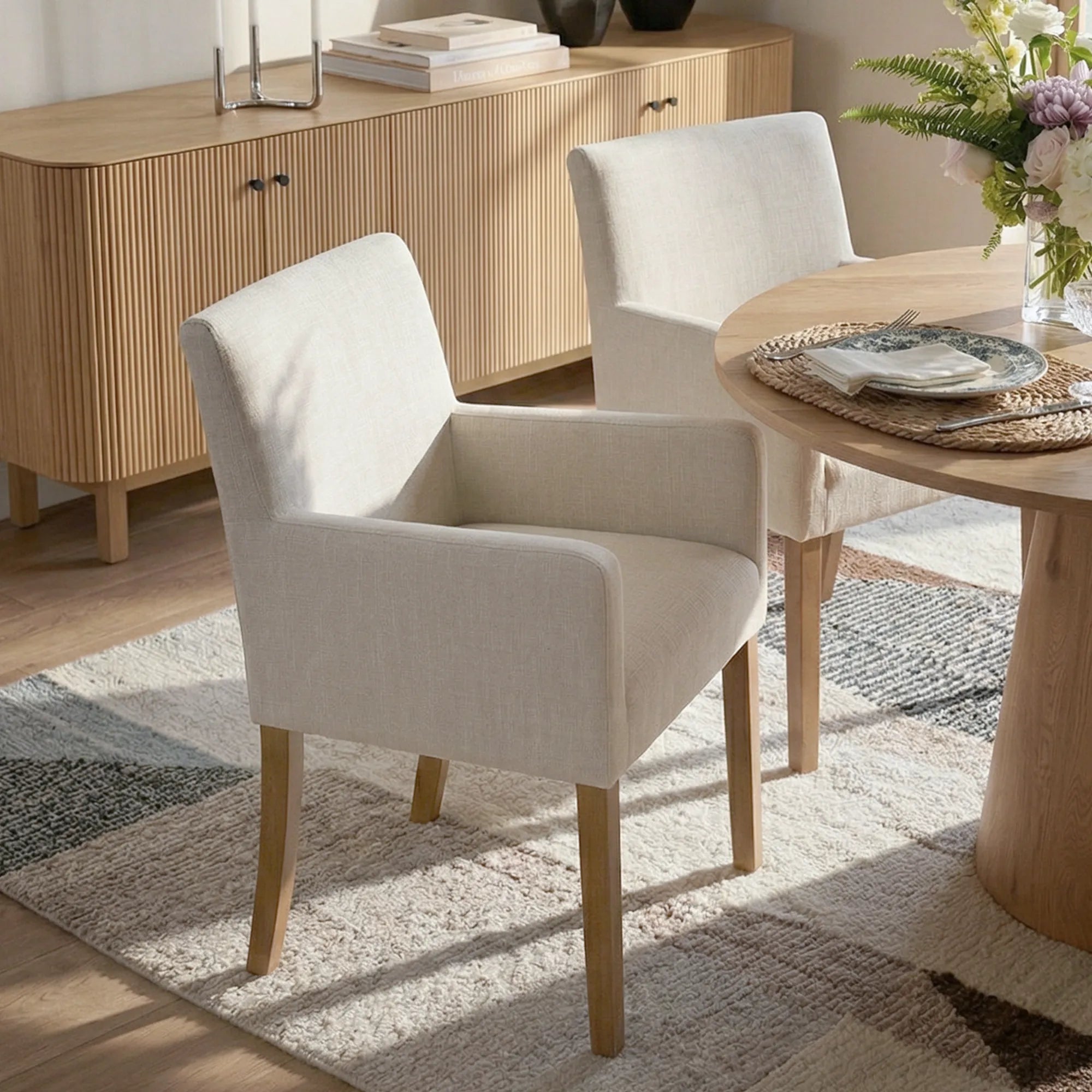 North Modern Linen Upholstered Armchair (Set of 2)