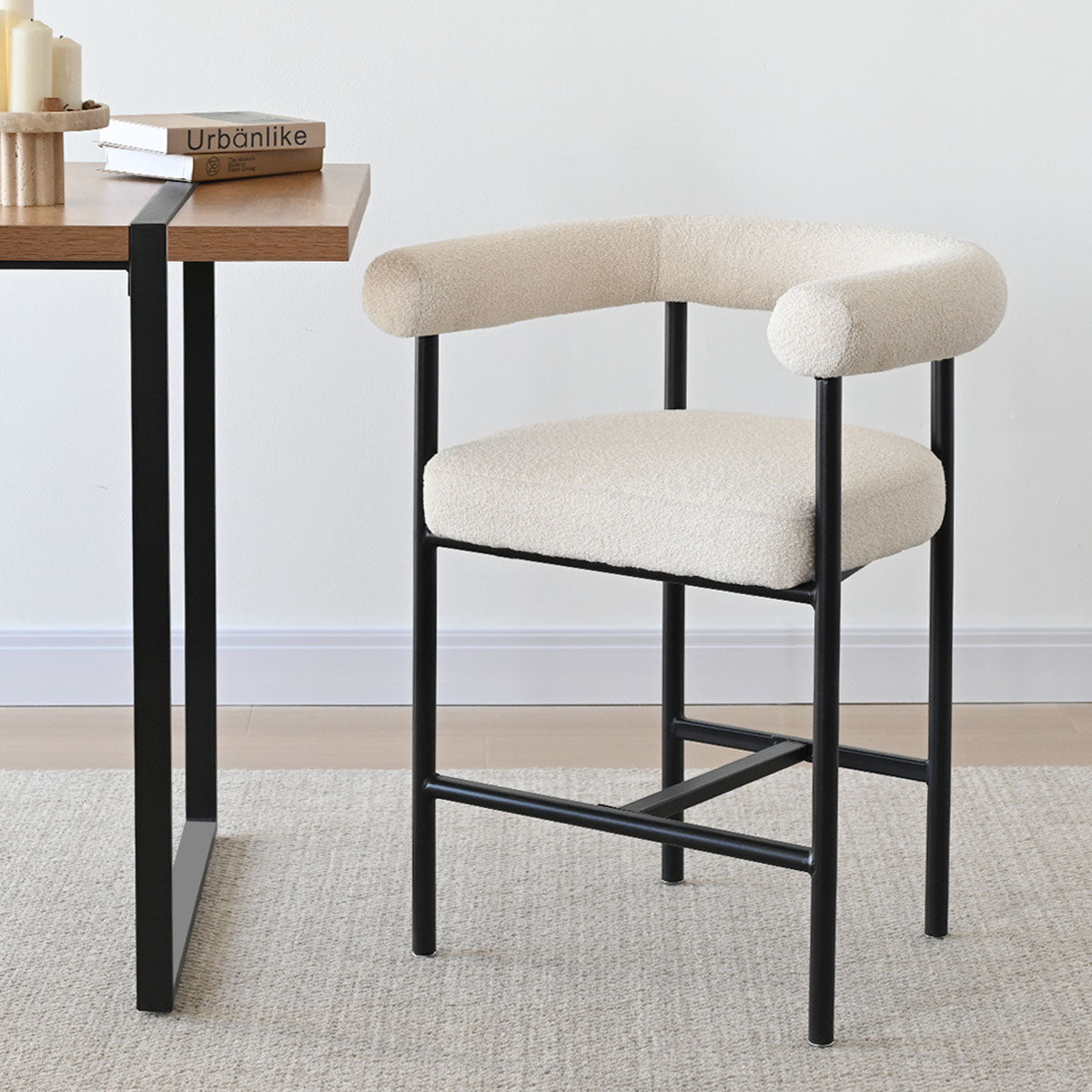 New York 24" Boucle Counter Stool with Arms (Set of 2)