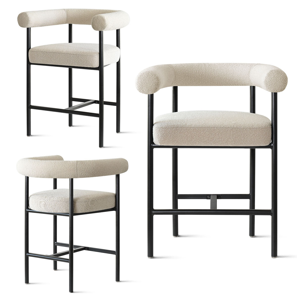 New York 24" Boucle Counter Stool with Arms (Set of 3)