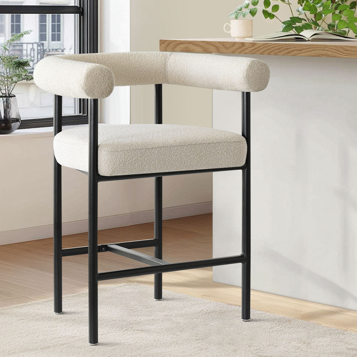 New York 24" Boucle Counter Stool with Arms (Set of 3)