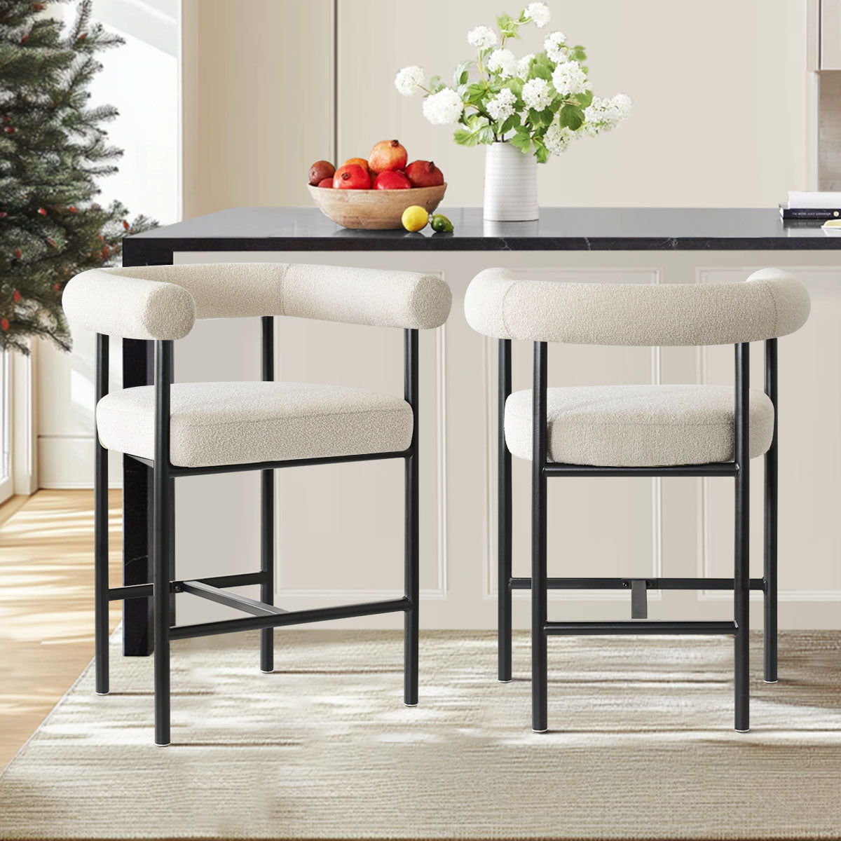 New York 24" Boucle Counter Stool with Arms (Set of 2)