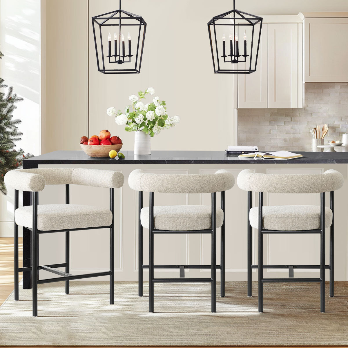 New York 24" Boucle Counter Stool with Arms (Set of 2)