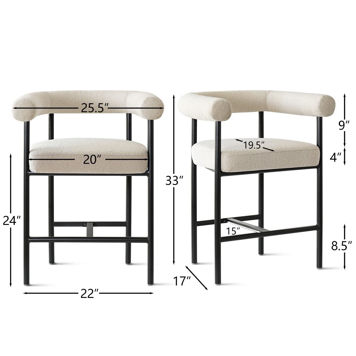 New York 24" Boucle Counter Stool with Arms (Set of 2)