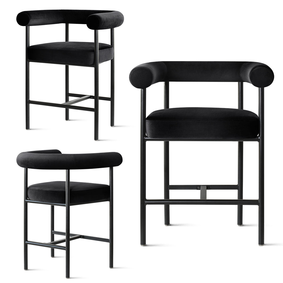 New York 24" Velvet Counter Stool with Arms (Set of 3)