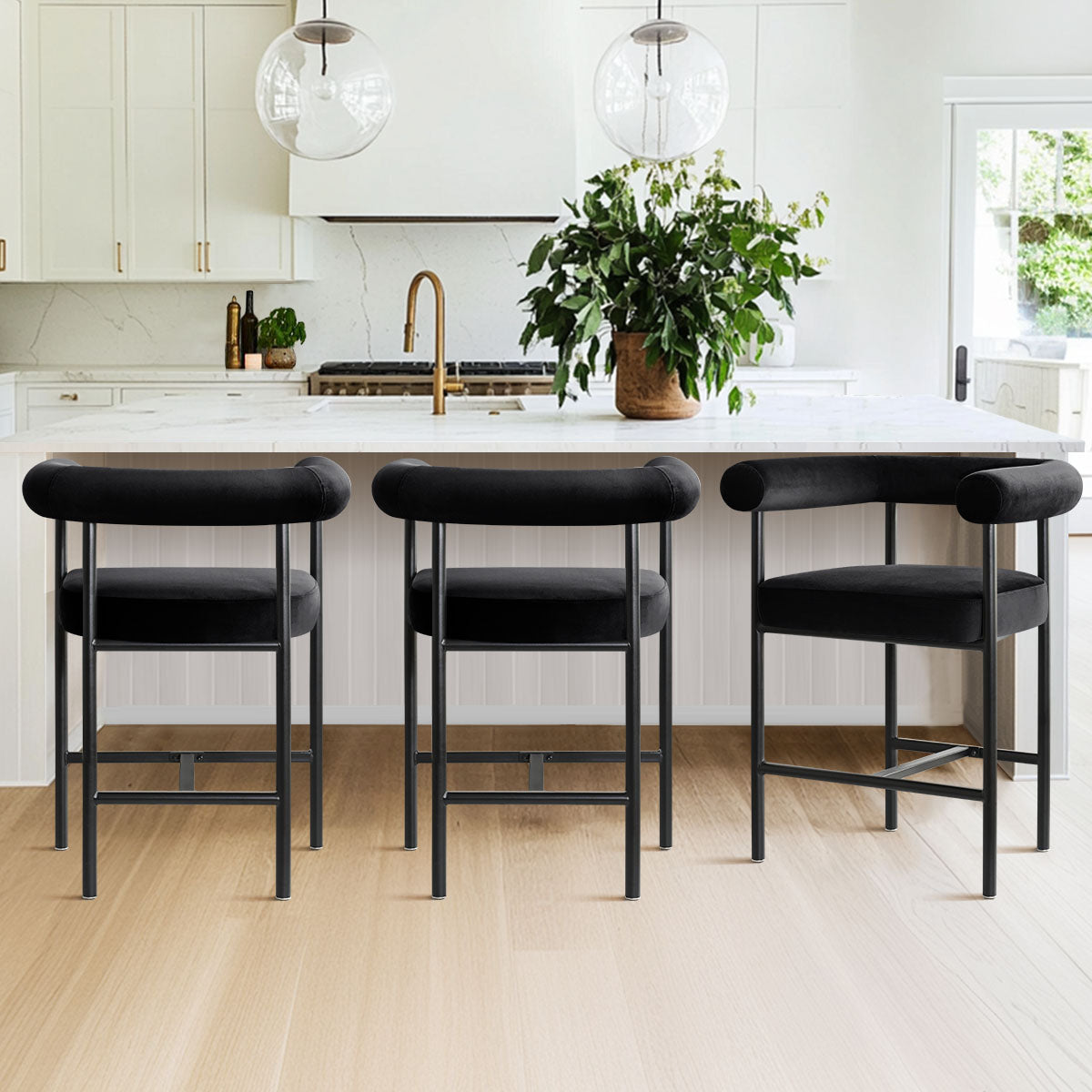 New York 24" Velvet Counter Stool with Arms (Set of 2)