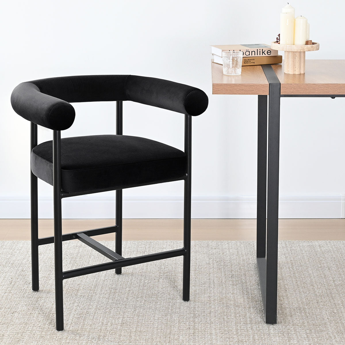 New York 24" Velvet Counter Stool with Arms (Set of 2)