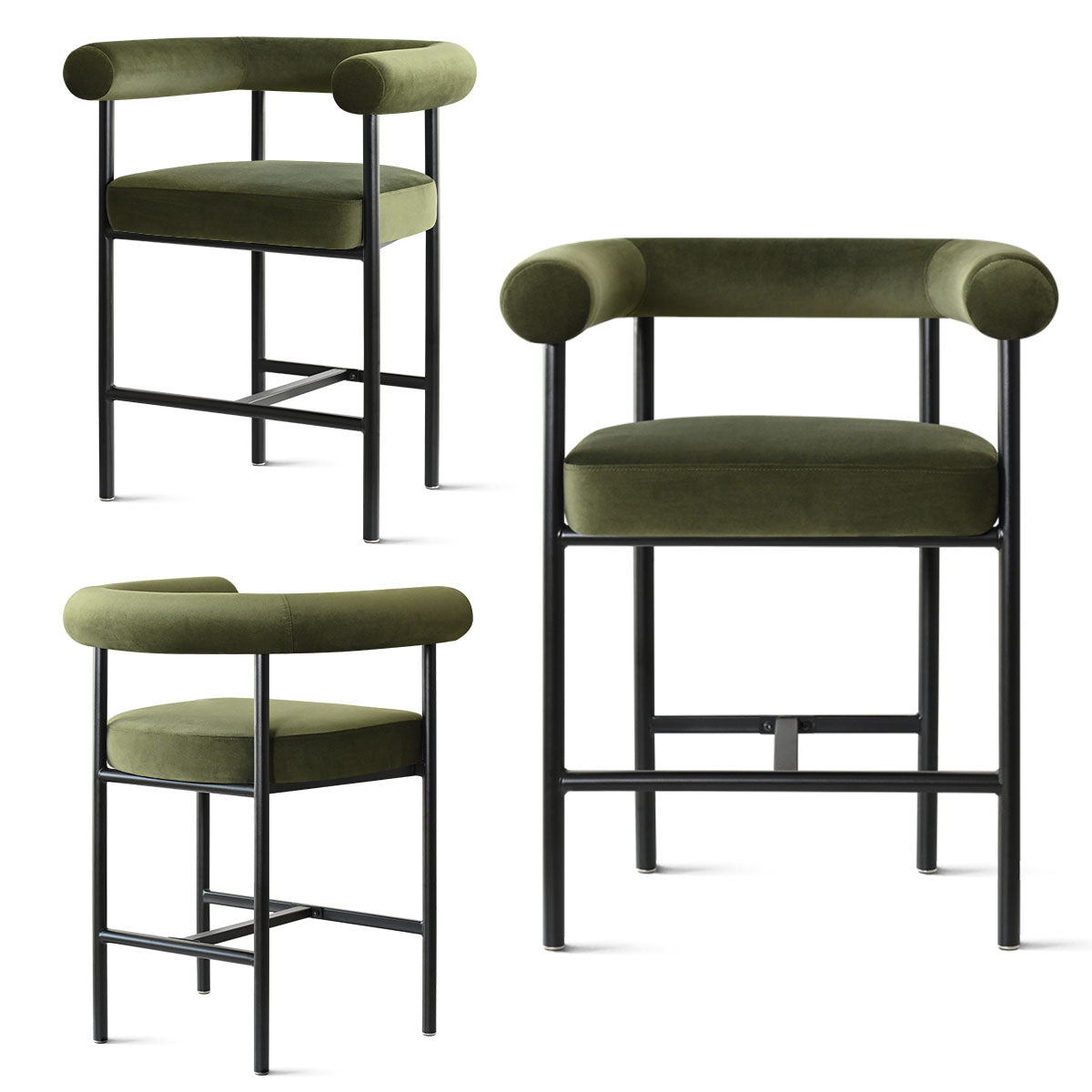New York 24" Velvet Counter Stool with Arms (Set of 3)