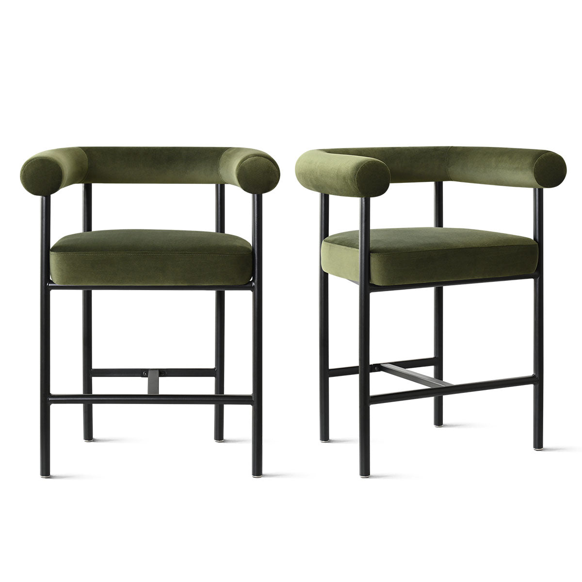 New York 24" Velvet Counter Stool with Arms (Set of 2)