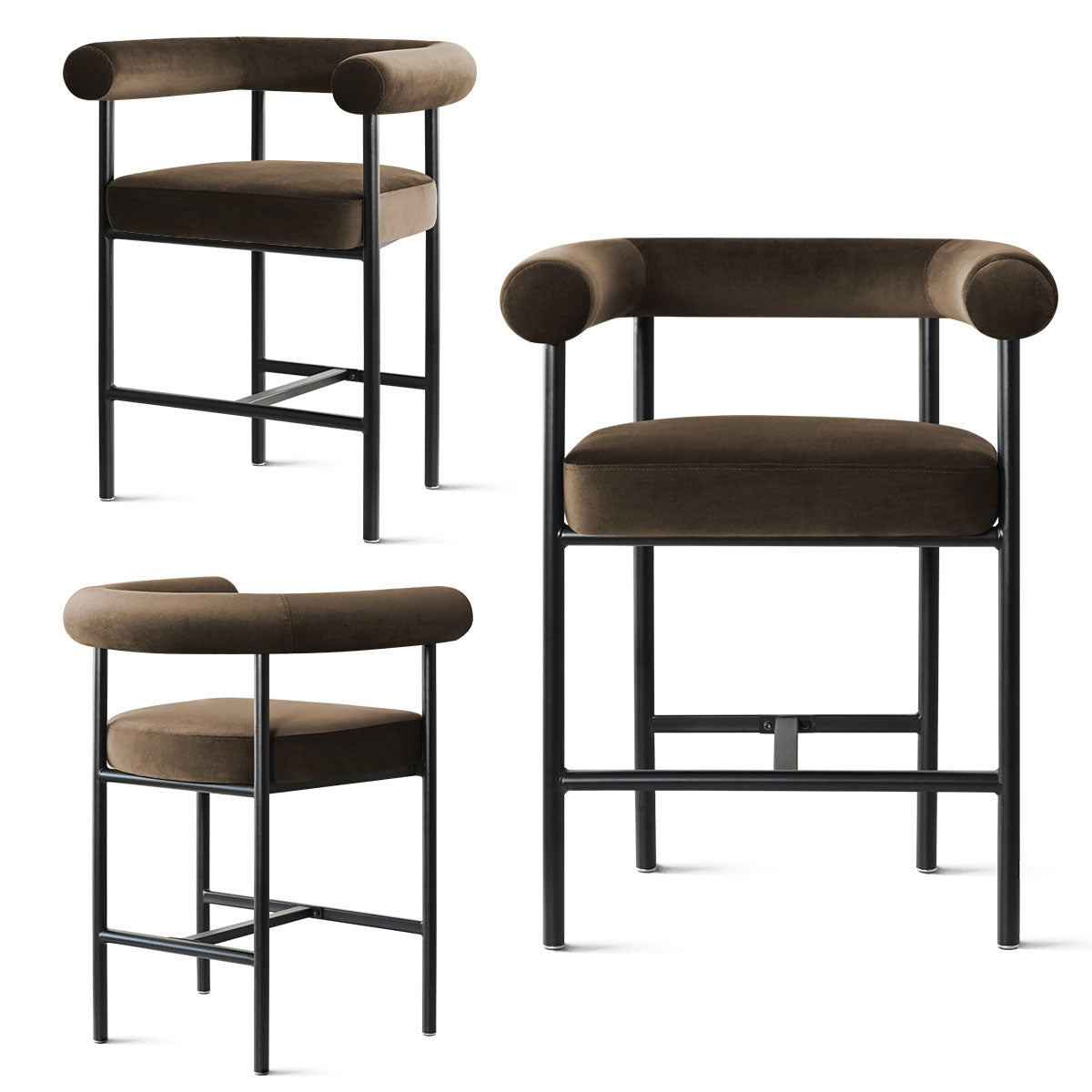New York 24" Velvet Counter Stool with Arms (Set of 3)