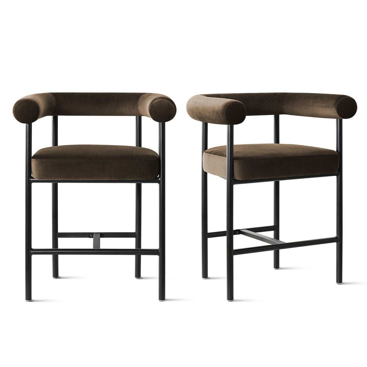 New York 24" Velvet Counter Stool with Arms (Set of 2)