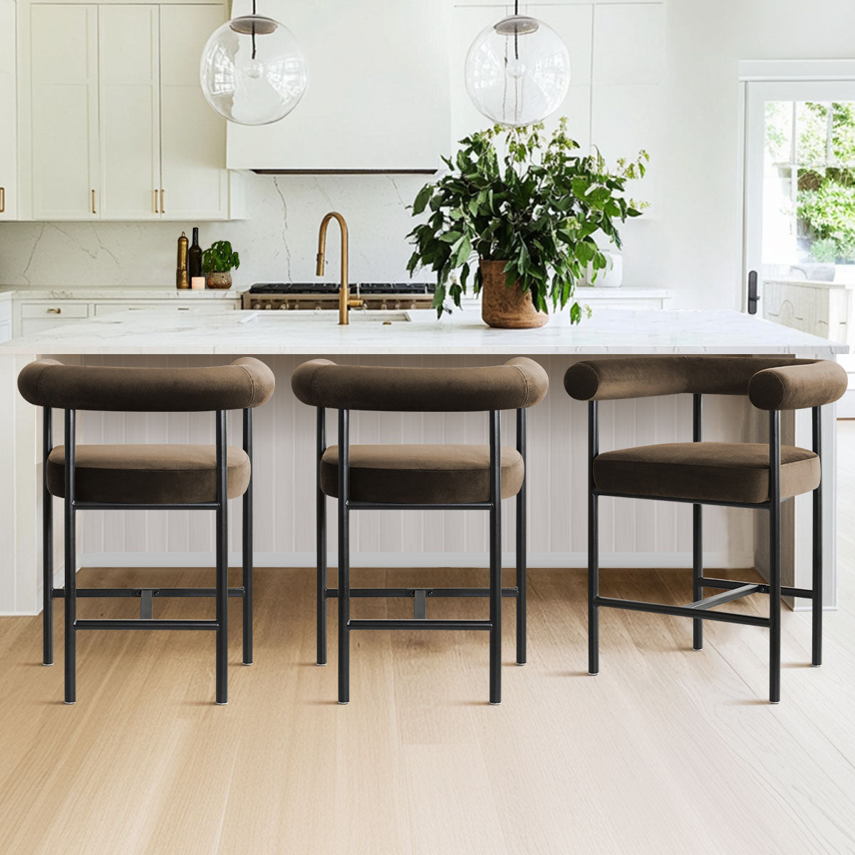 New York 24" Velvet Counter Stool with Arms (Set of 2)
