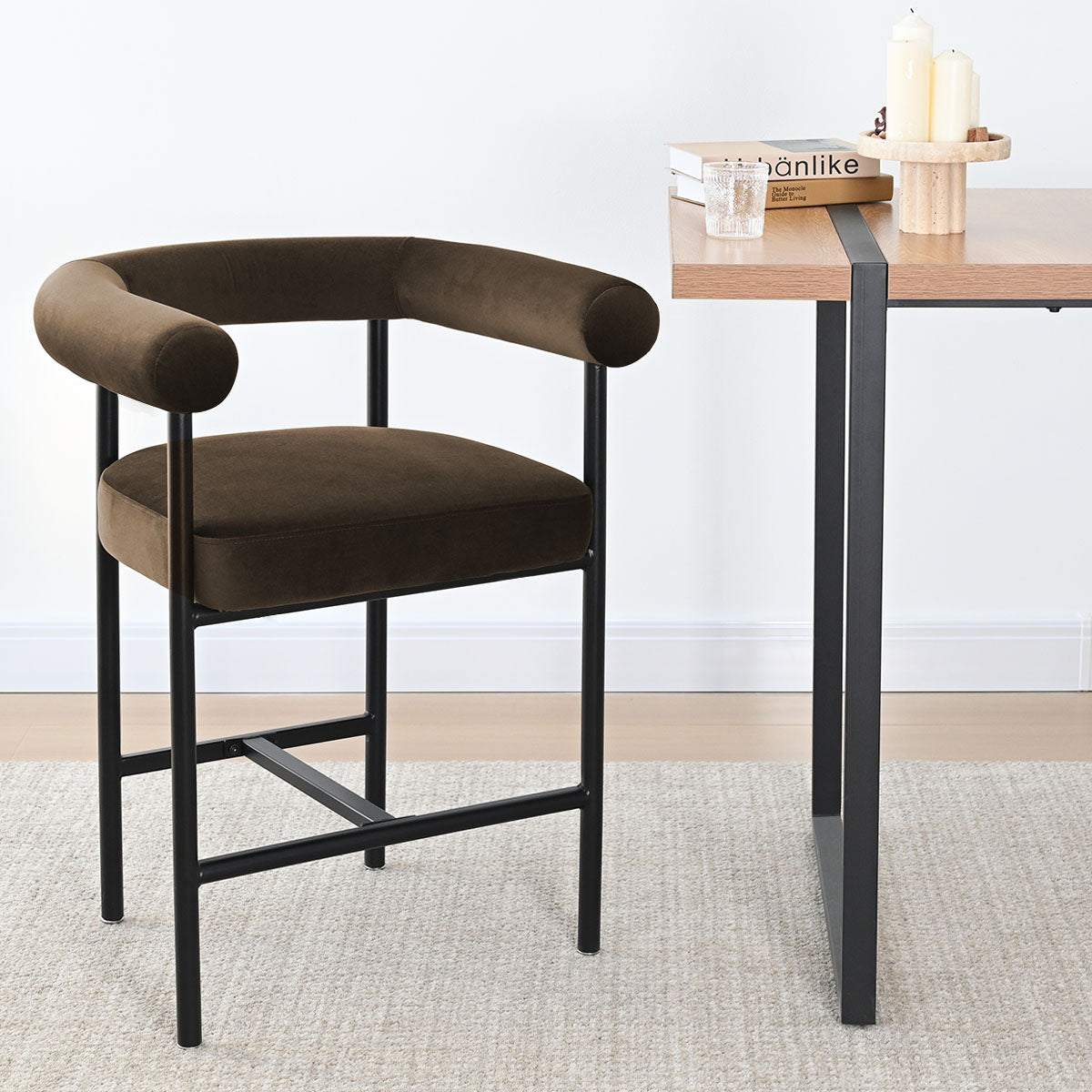 New York 24" Velvet Counter Stool with Arms (Set of 2)
