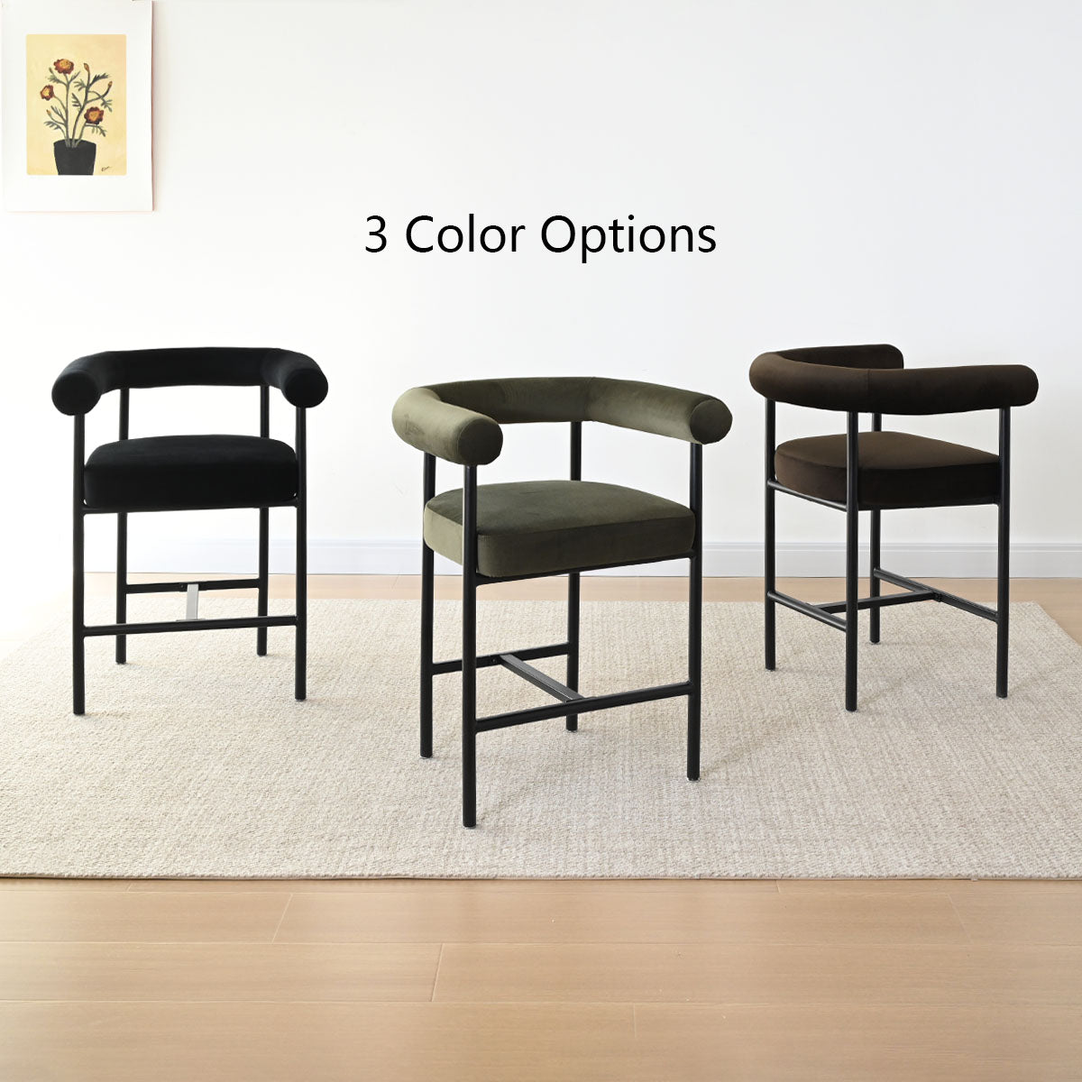 New York 24" Velvet Counter Stool with Arms (Set of 2)