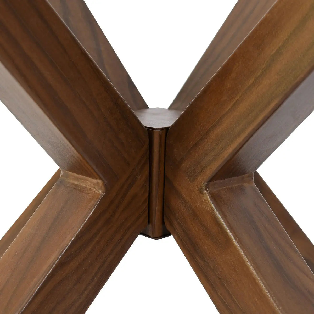 Close-up of wooden base of Oliver Modern Round Glass Dining Table.