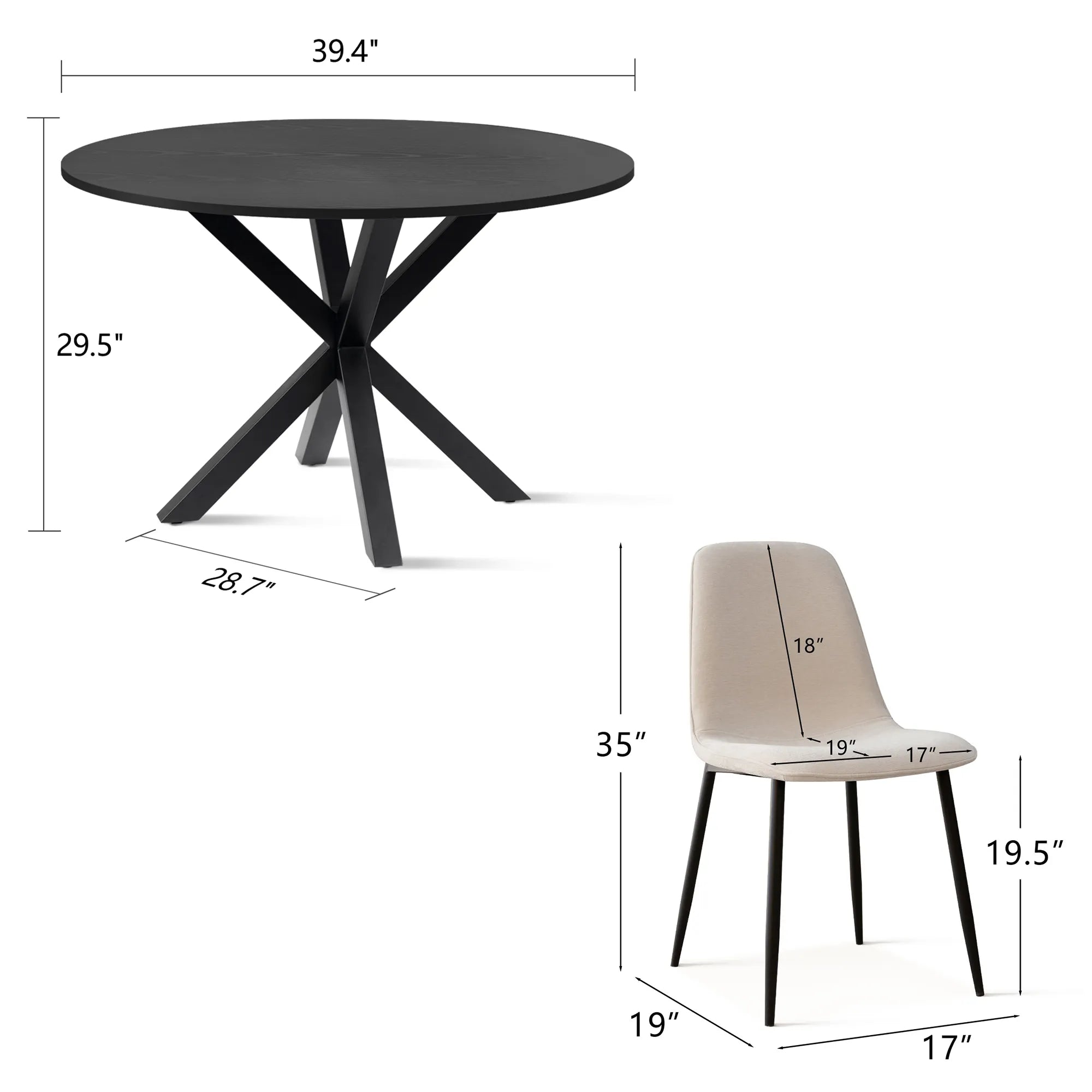 Oliver & Oslo 39" Black Round Dining Table Set for 4 (5-Piece)