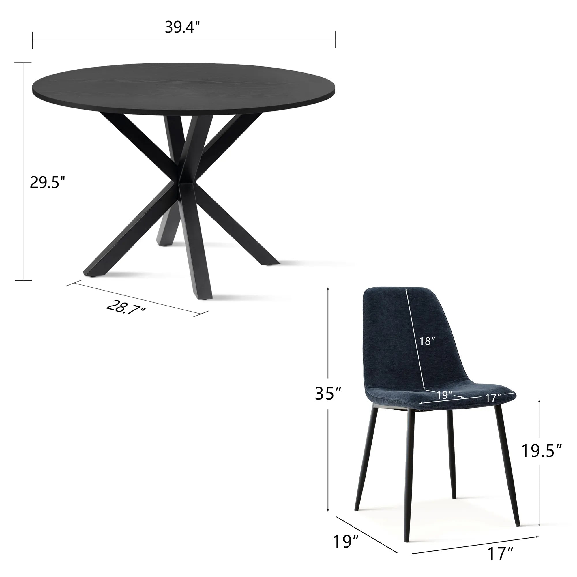 Oliver & Oslo 39" Black Round Dining Table Set for 4 (5-Piece)