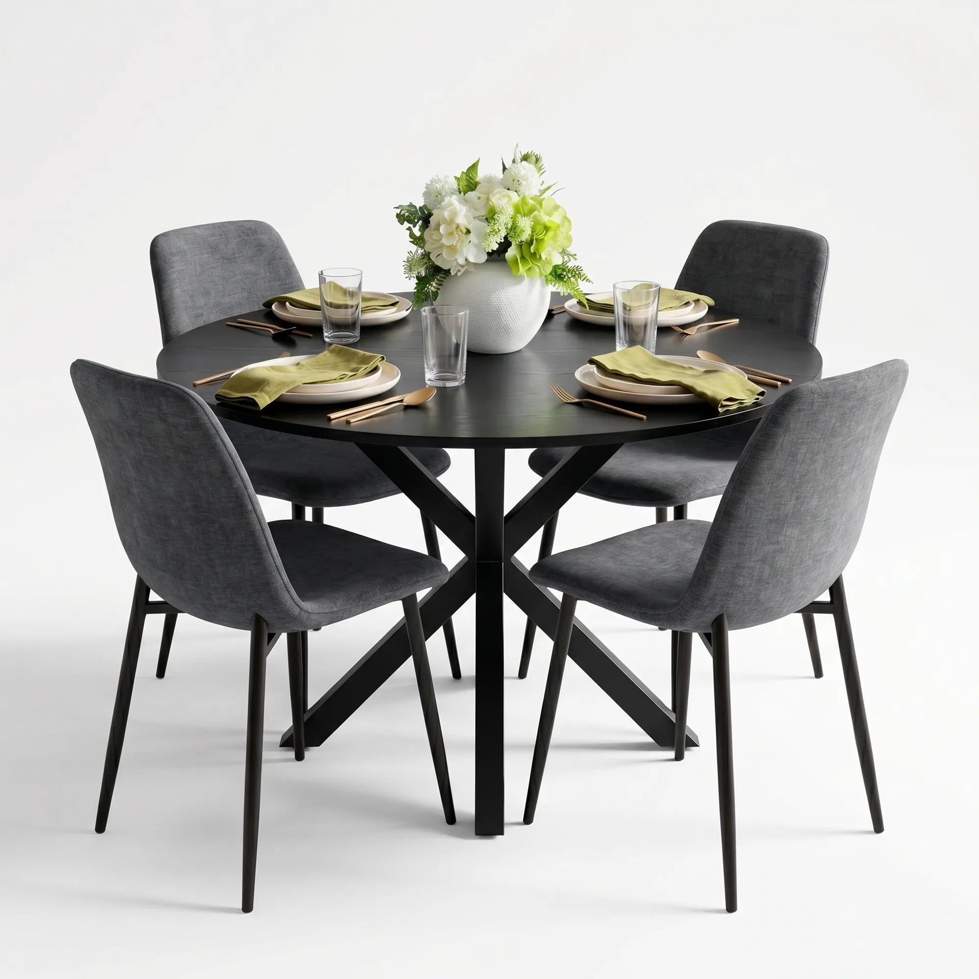 Oliver & Oslo 39" Black Round Dining Table Set for 4 (5-Piece)