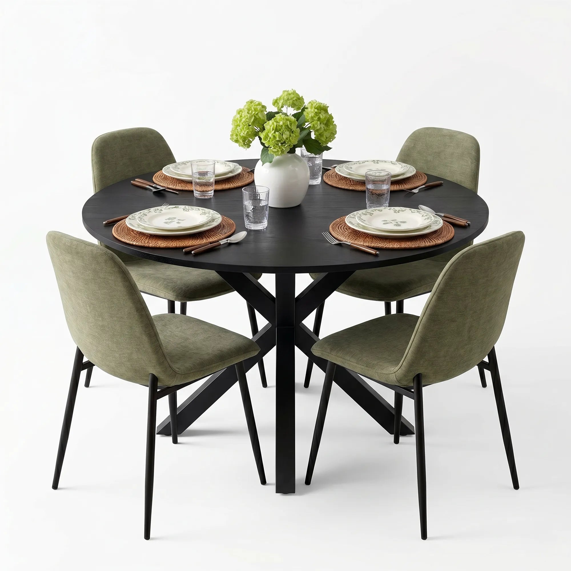 Oliver & Oslo 39" Black Round Dining Table Set for 4 (5-Piece)