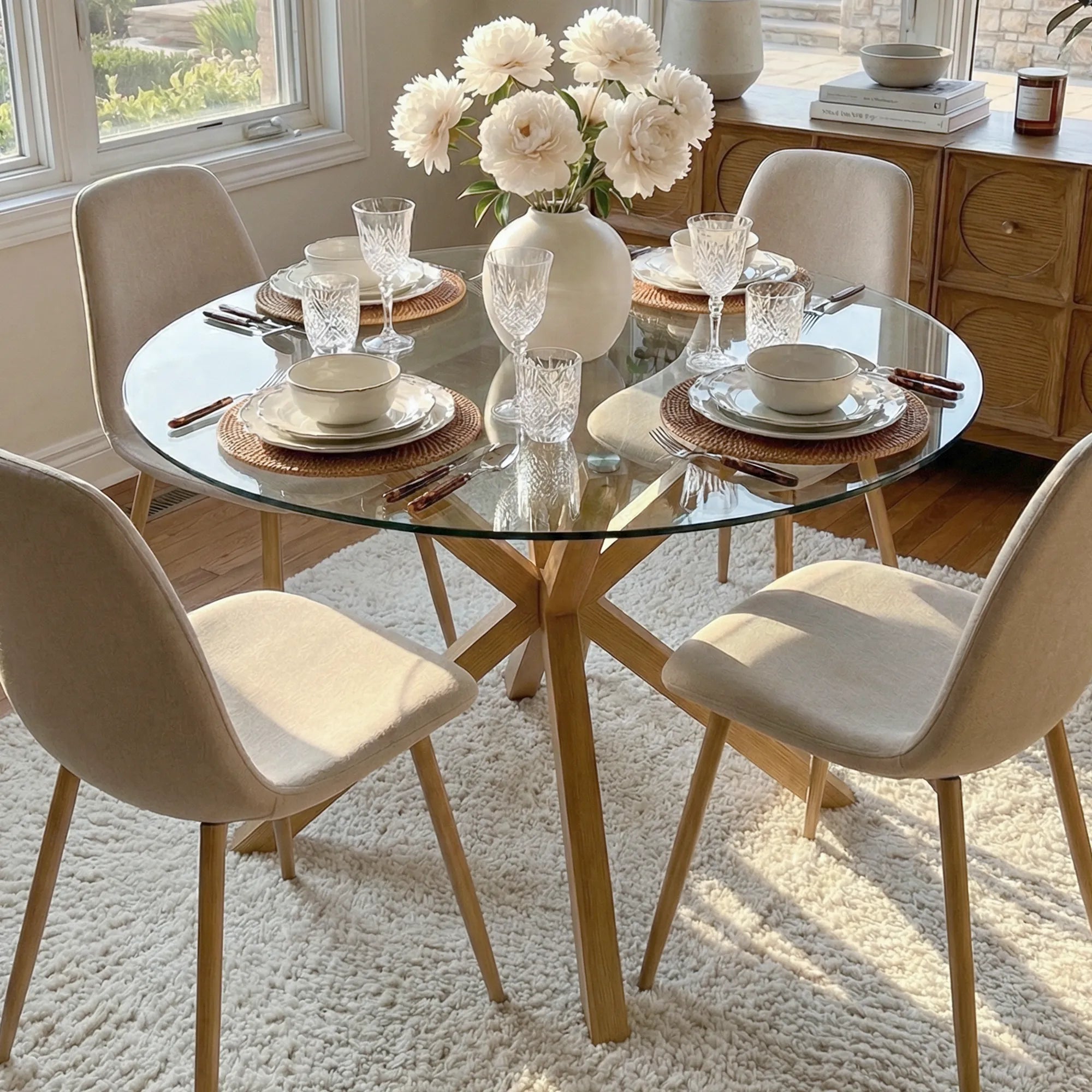 Oliver & Oslo 39" Glass Round Dining Table Set for 4 (5-Piece)