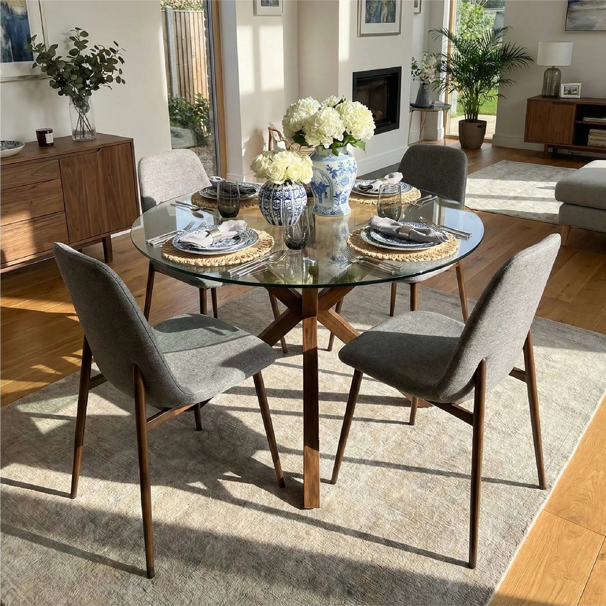 Oliver & Oslo 39" Glass Round Dining Table Set for 4 (5-Piece)