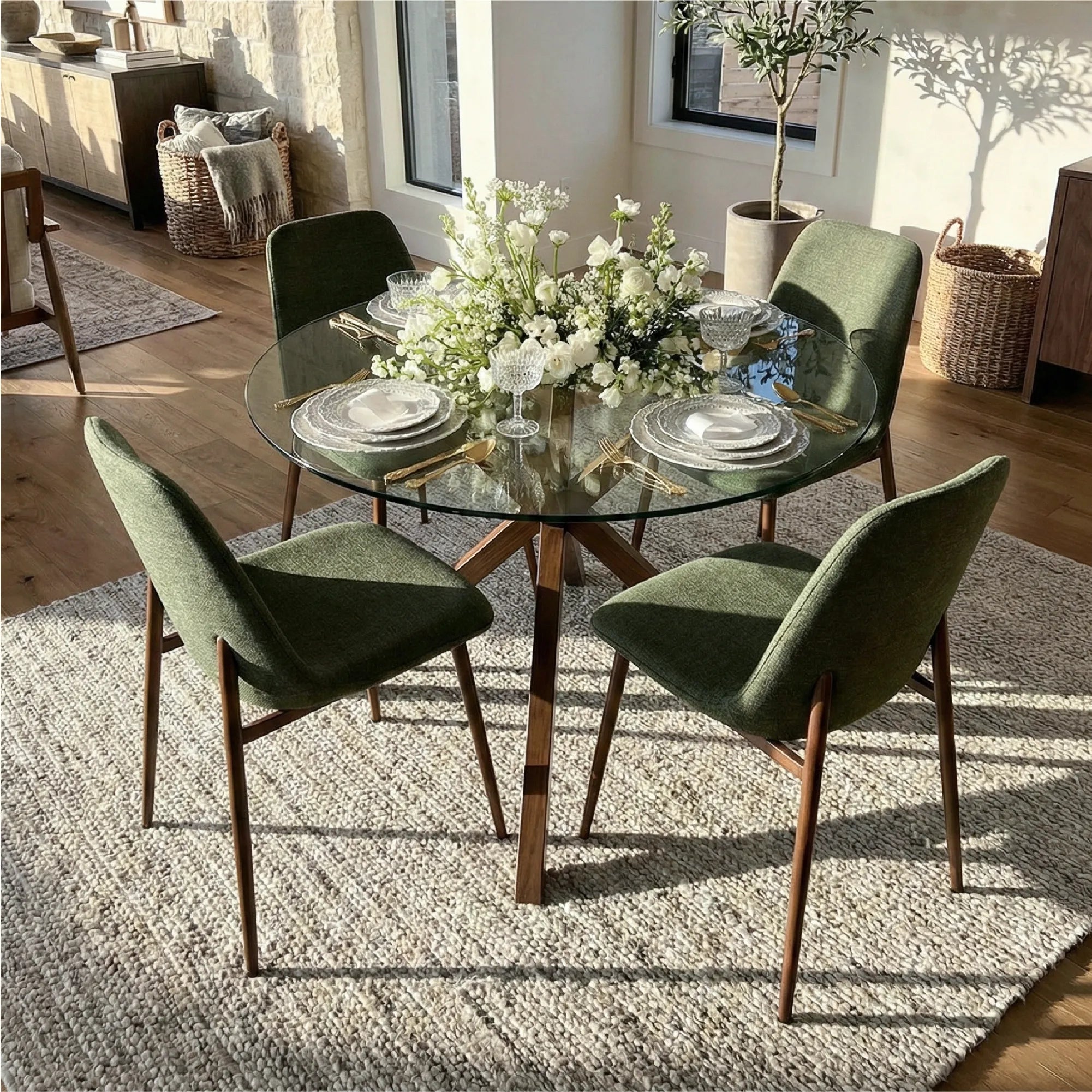 Oliver & Oslo 39" Glass Round Dining Table Set for 4 (5-Piece)