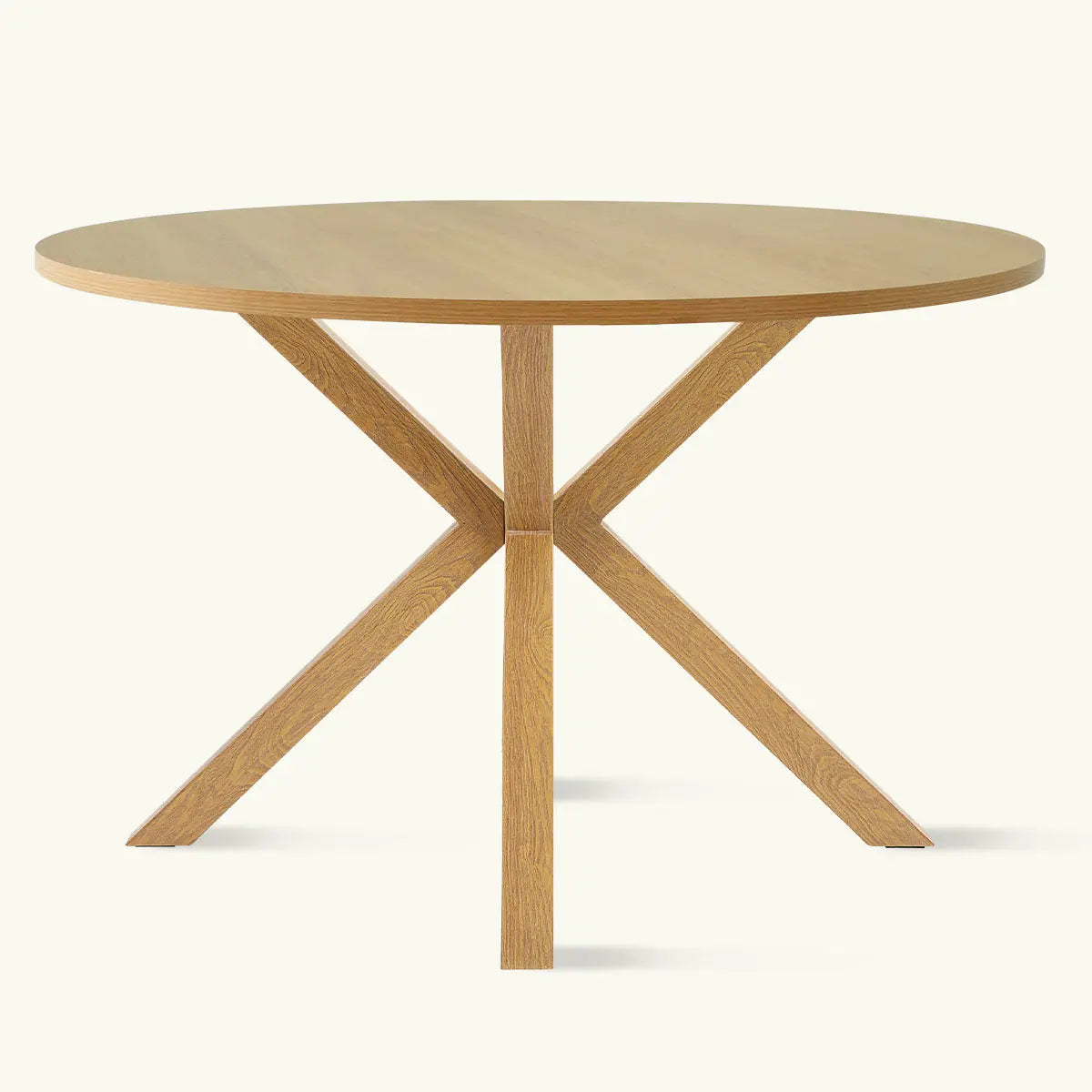 Oliver Modern Round Dining Table with wooden finish in neutral room setting, minimalist style.